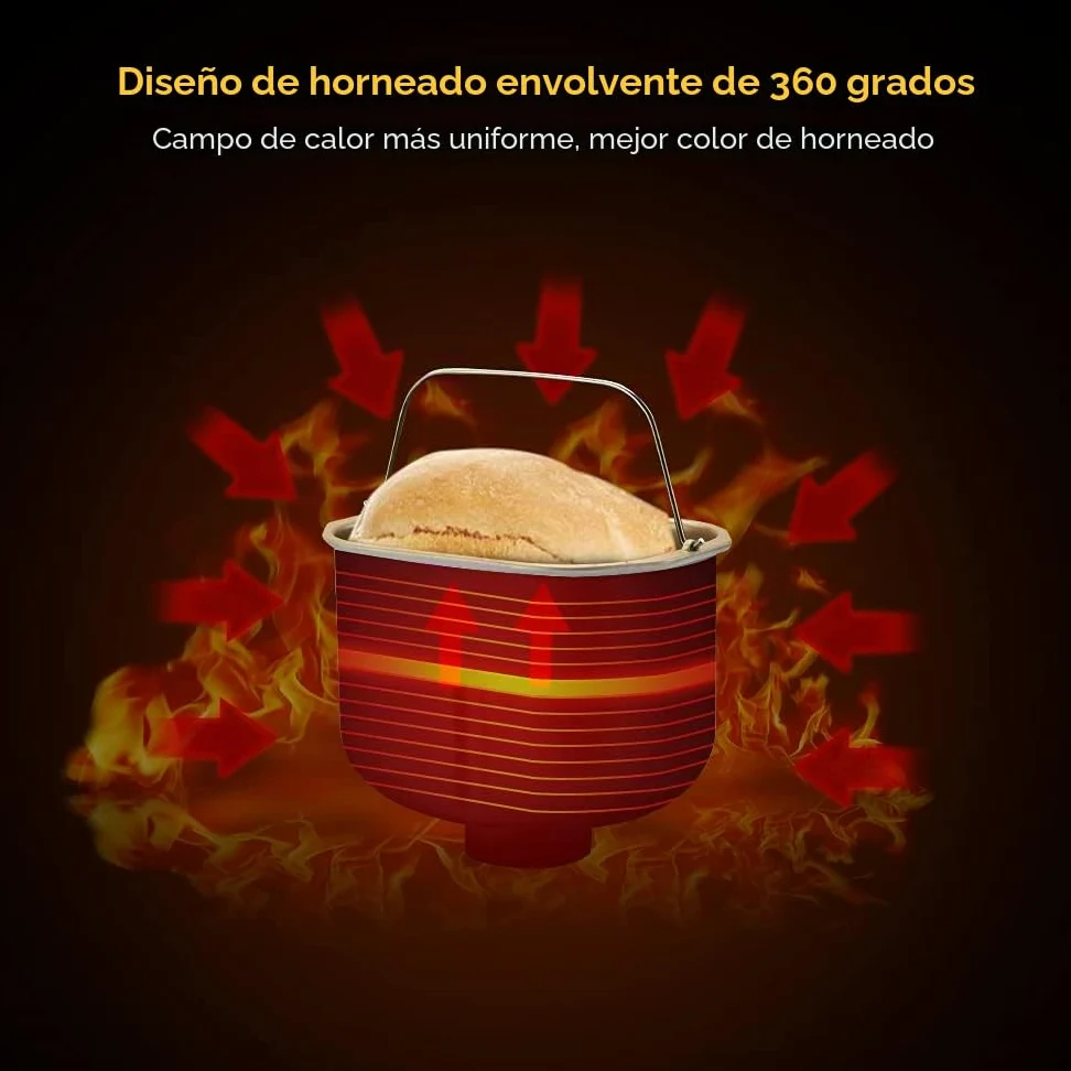 Panificadora de acero inoxidable, 650 W, 19 programas, compartimento automático para ingredientes, para 500 g, 750 g y 1000 g, color plateado