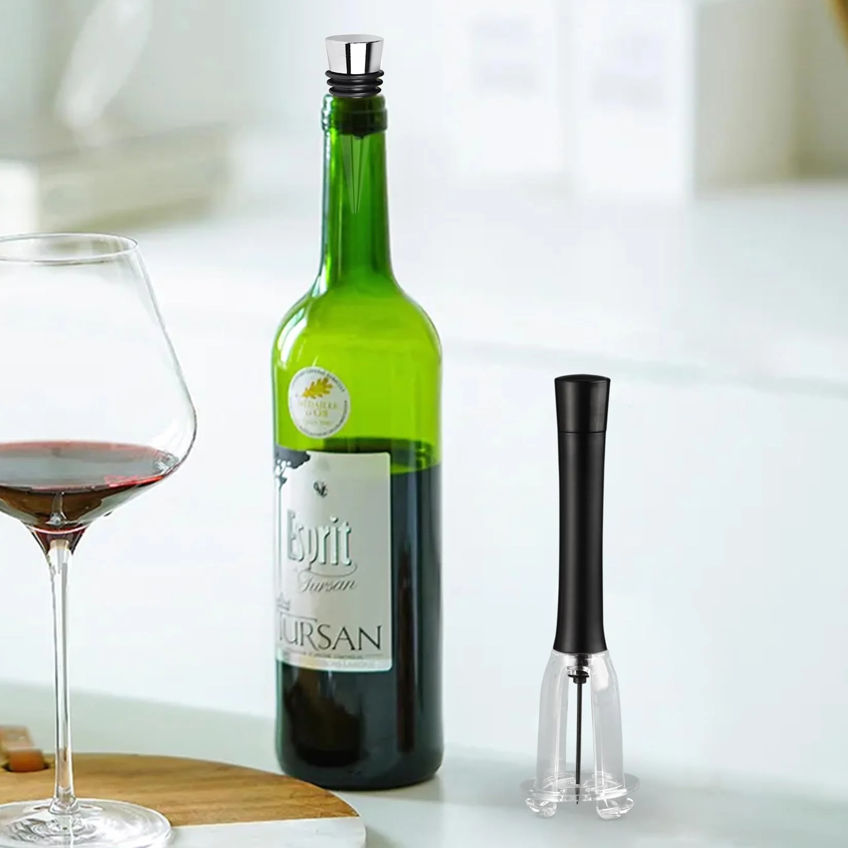 Sacacorchos de Presión de Aire, Profesional Abridor de Vino con 2 Reutilizables Tapones de Botella, Abrebotellas Portátil y Práctico para Hogar Viajes, Regalo para Amantes del Vino
