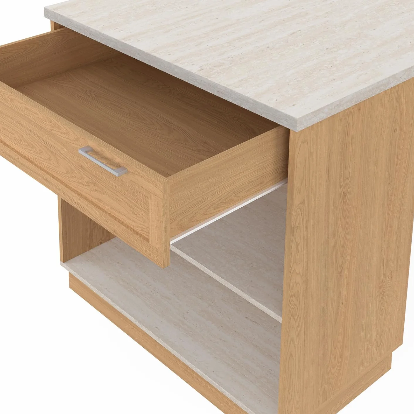 IDMarket – Ilot Central - Comedero de pie para 4 personas VITO 130 cm, madera y bandeja efecto travertino