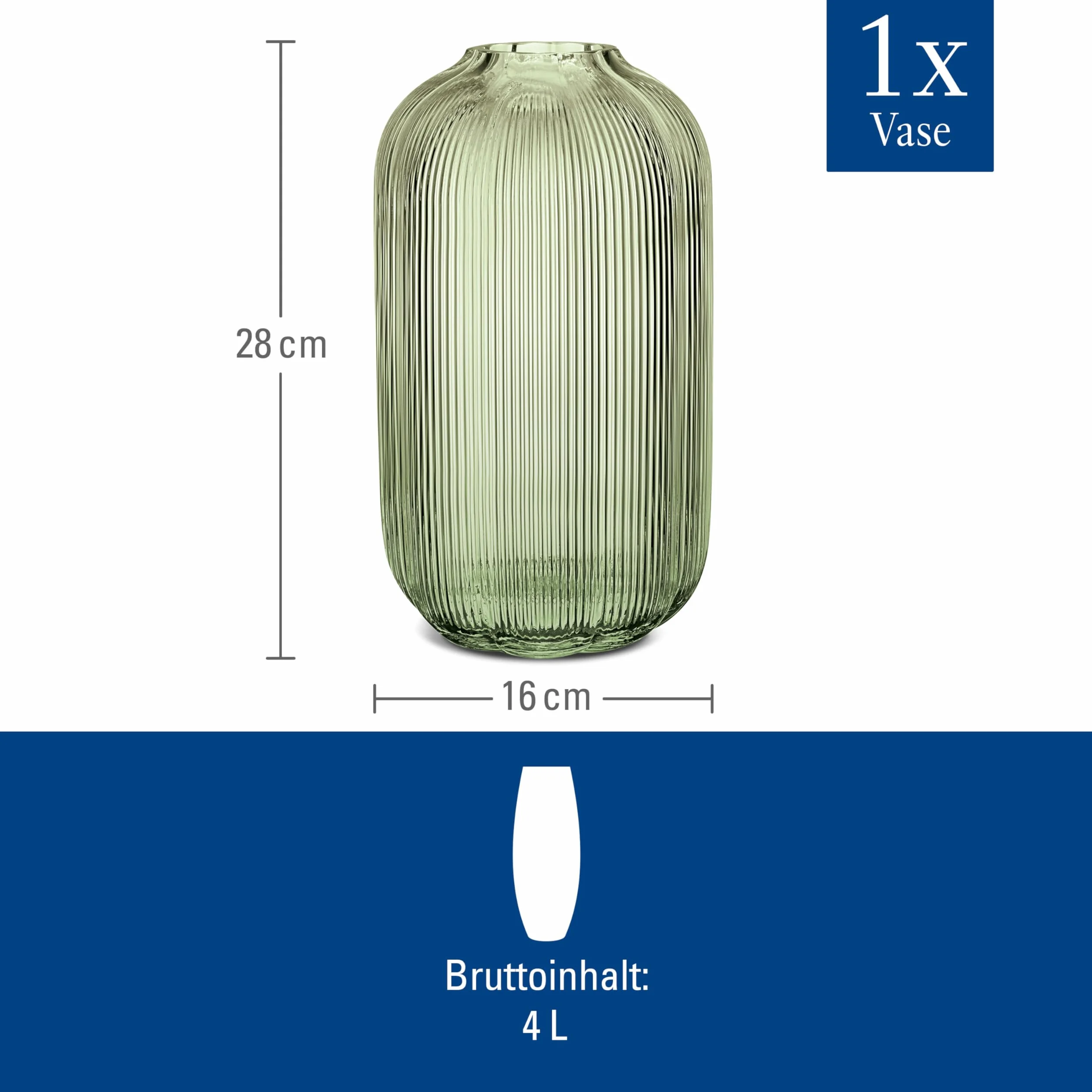 Villeroy & Boch - Fleur Verde, jarrón Decorativo Verde de 28 cm, jarrón Grande de inspiración Floral, Apto para lavavajillas, Hecho a Mano de Vidrio soplado, artículos de decoración para el hogar