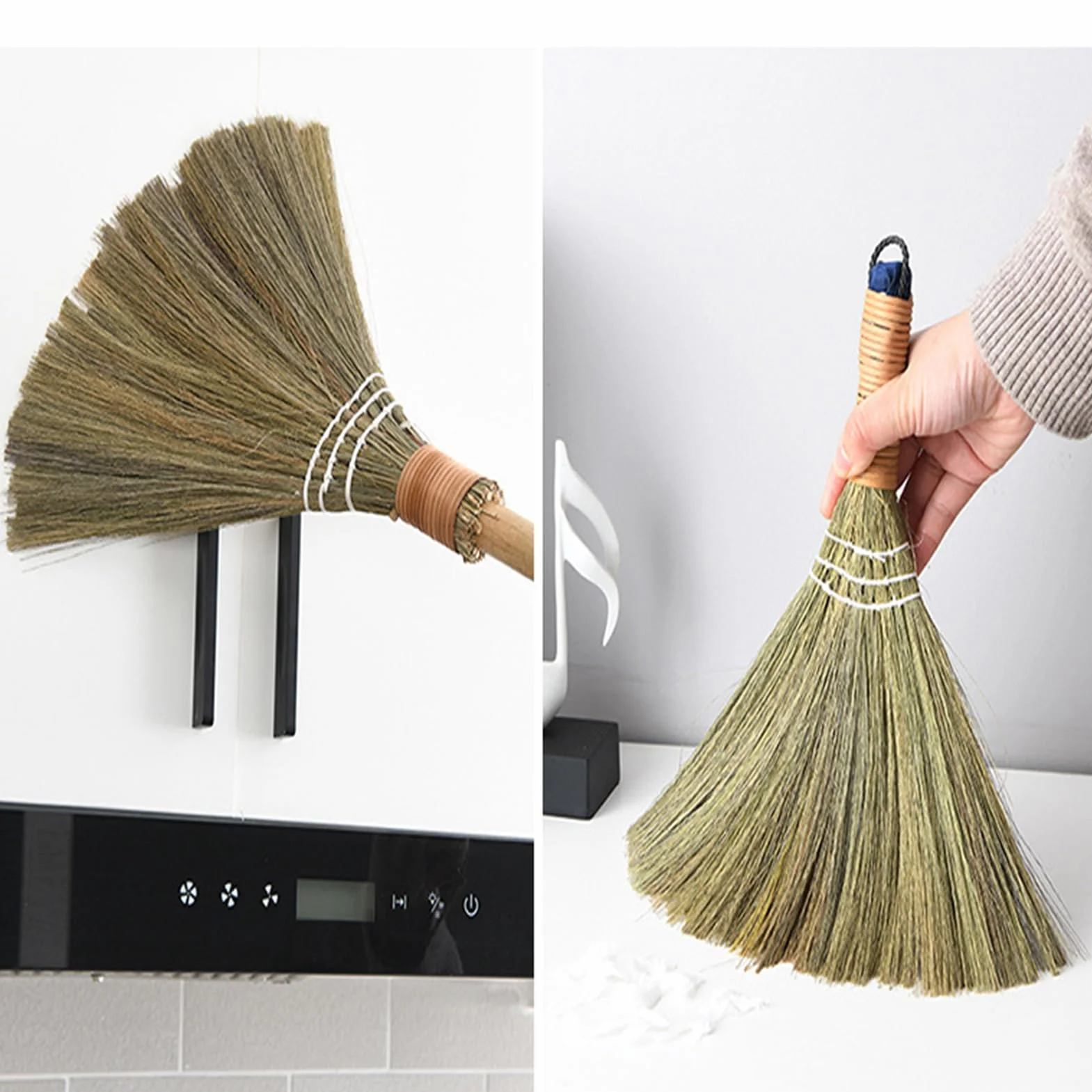 1 escoba de paja de arroz, mini escoba de jardín, hecha a mano, de bambú natural, escoba de paja vietnamita, cepillo para el polvo, limpiador para muebles del hogar, coche (pequeño)