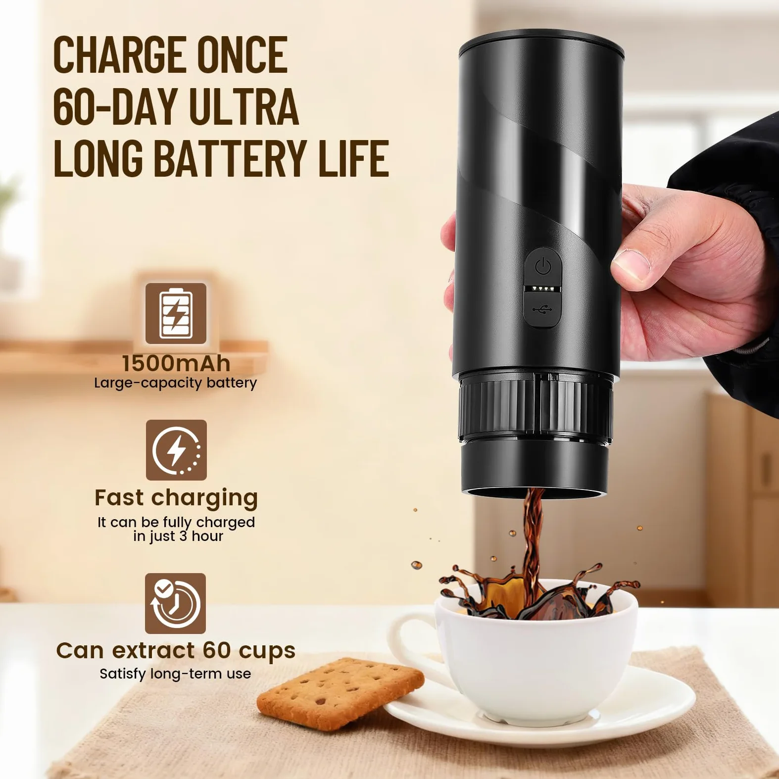 Máquina de Café 3 en 1 Portátil Compatible con 3.5 x 2.8cm Cápsulas y café molido, Cafetera Espresso Eléctrica para Camping Viaje Oficina, Calentamiento Rápido Cafetera con depósito de agua de 100ml