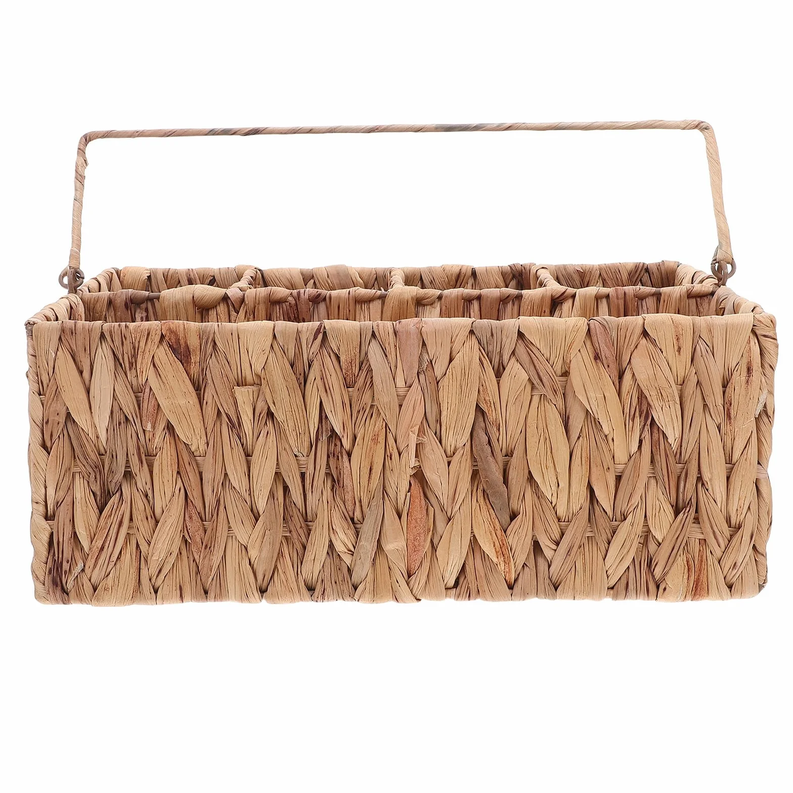 Cesta de Cubiertos de Mimbre Tejida a Mano con 5 Compartimentos Organizador Portátil para Utensilios y Condimentos Cesta de Almacenamiento Vintage para Cocina y Picnic 36X20X14