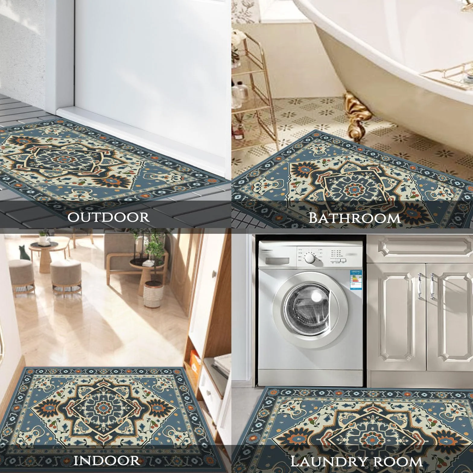 Felpudo Entrada Casa 80 X 120 cm,Patrones Geométricos,Felpudos Exterior Antideslizante Y Lavable,Patrones Tradicionales Persas Alfombra Atrapar Suciedad para Puerta Principal,Azul