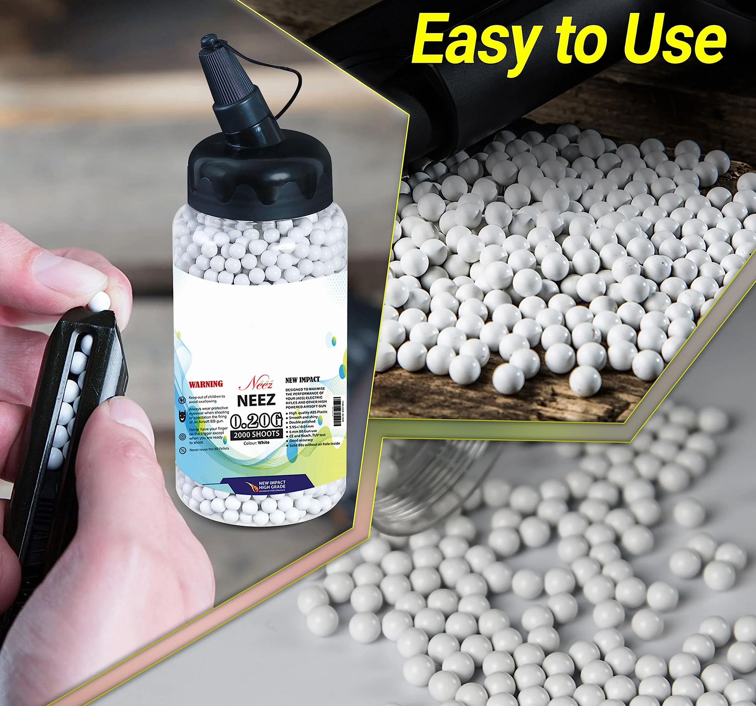 Neez Softair BB Pellets 6 mm Bolas de plástico Paintball 0.12g 0.20g 1000 Rondas