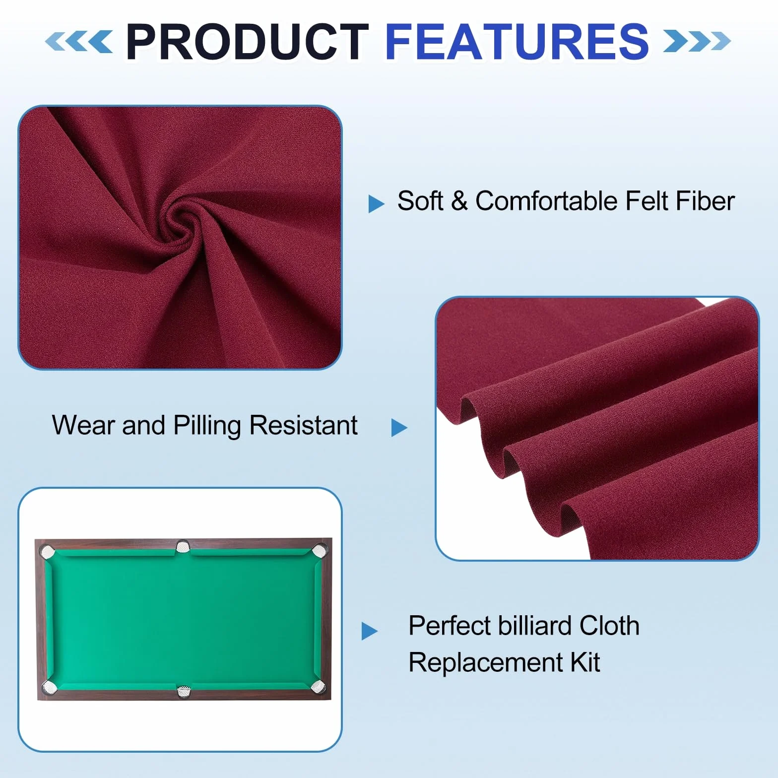 Billiard Cloth Pool Table Felt with Strips and Gloves for Home Clubs Bars