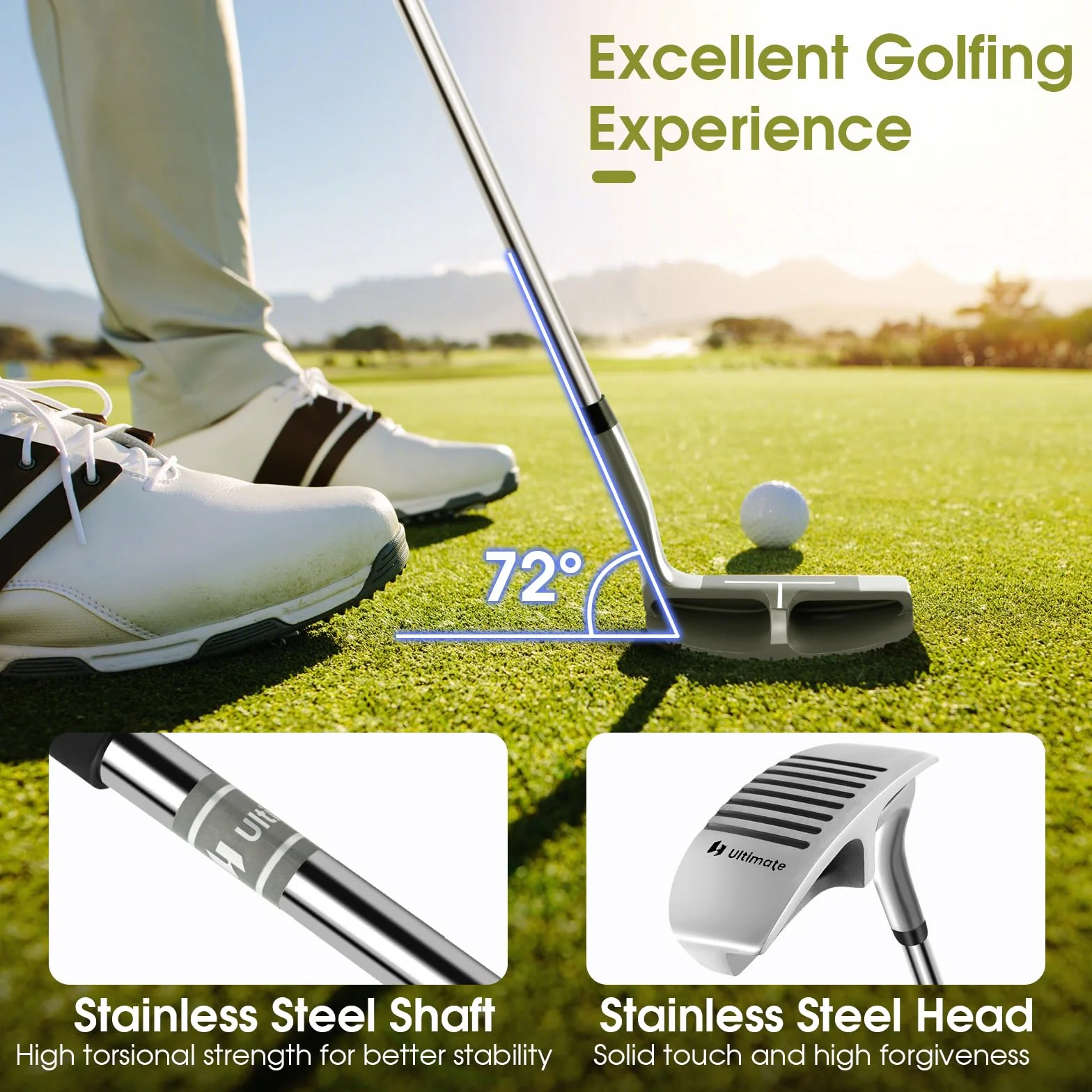 LIFEZEAL Palo de Golf Wedge Acero Inoxidable Putter Diestros 72° 89cm Plata