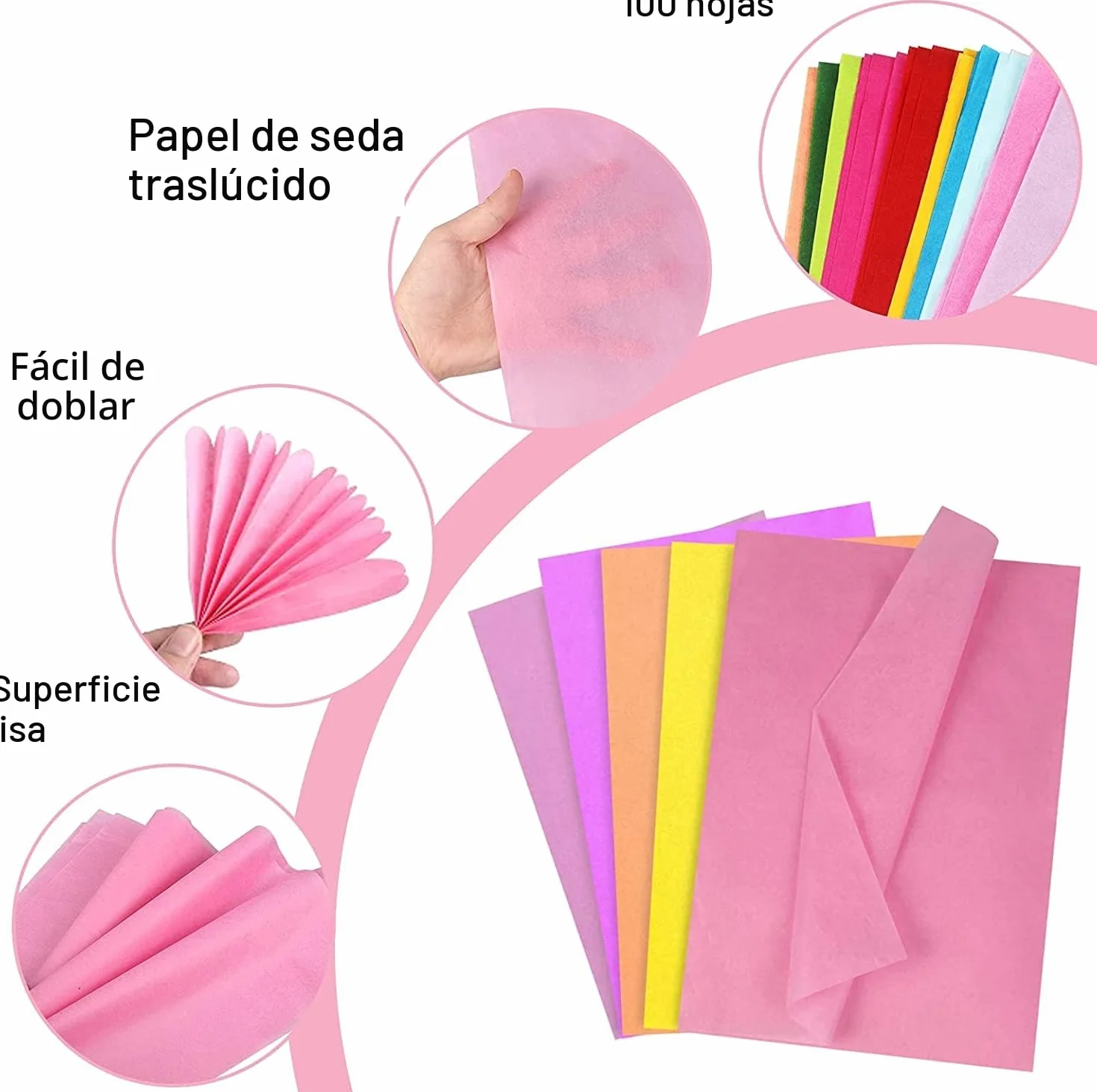 100 hojas de papel de seda, 21x30cm papel de embalaje, papel de seda de embalaje colorido, papel de seda para pompones, bricolaje y ocio creativo(10 colores)
