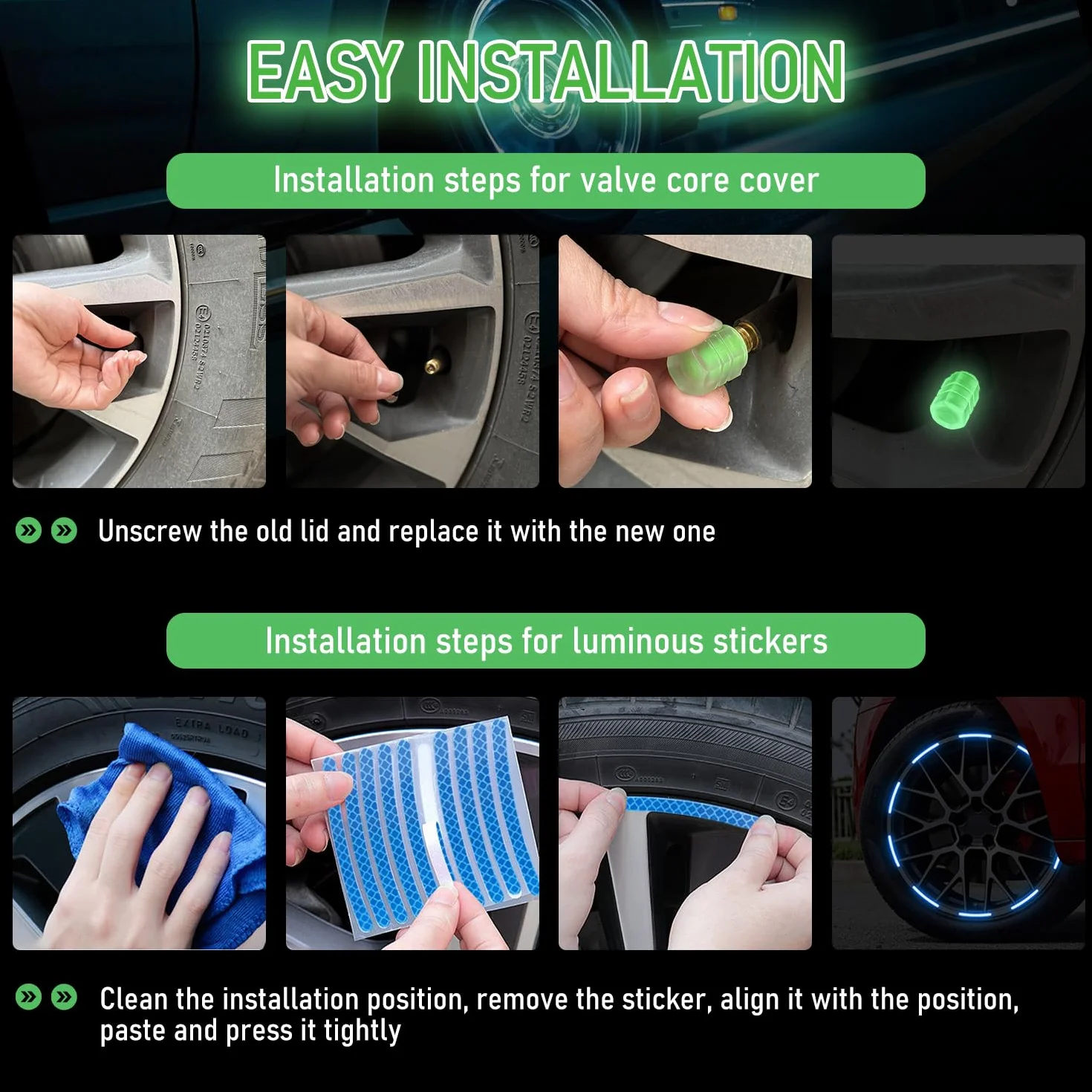 40 Piezas Pegatinas Reflectantes para Bicicleta, 4 Piezas Tapas Luminosas, Adhesivo Reflectante,Altamente Reflectantes y Intemperie, para Bicicleta, Moto, Silla De Paseo, Casco, Cochecito