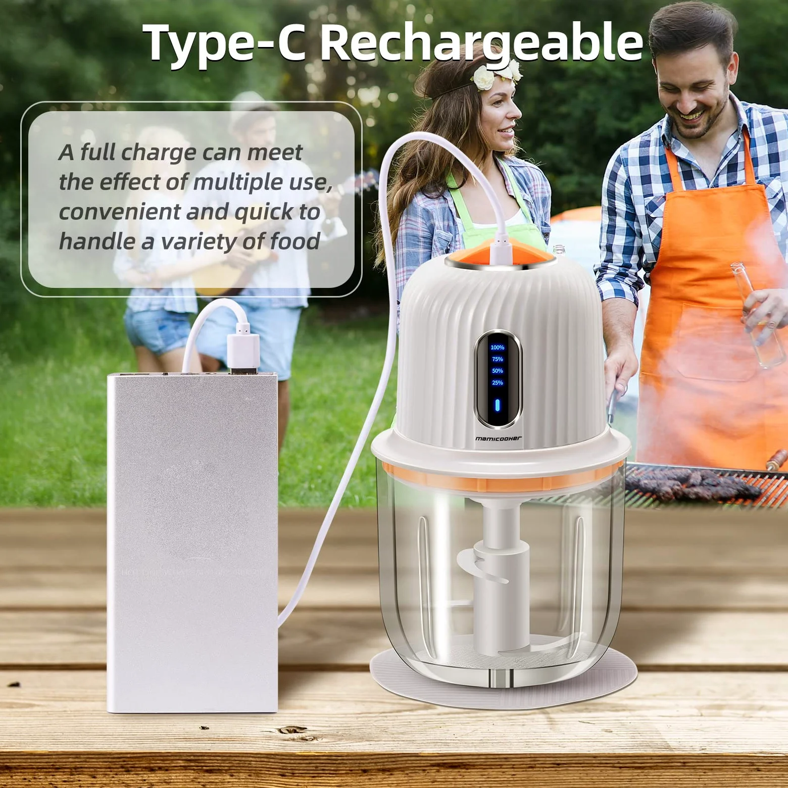 Picadora de ajo eléctrica de 600 ml, mini picadora de verduras recargable por USB, picadora de ajo, picadora de cebolla, picadora de alimentos para salsa de carne de jengibre, chile, procesador de
