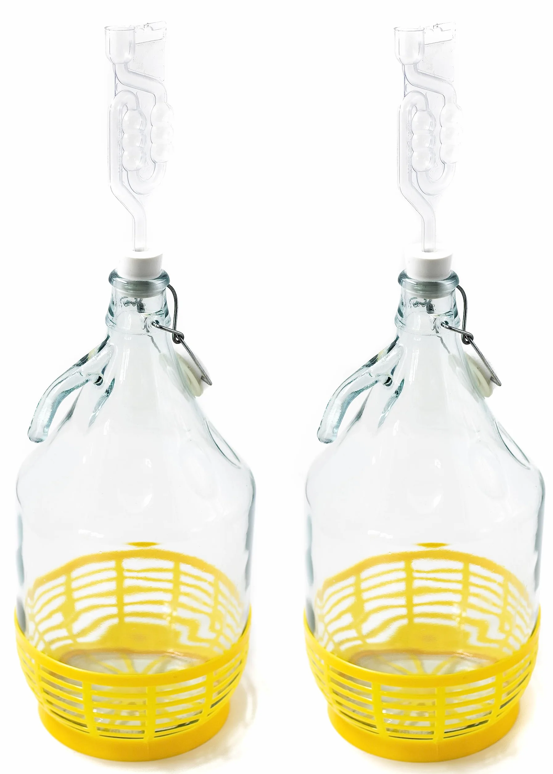 Enghals - Botellas de cristal transparente con cierre de clip, cesta protectora y tapón para hacer vino, fermentación y almacenamiento de bebidas, 2 unidades x 5 l