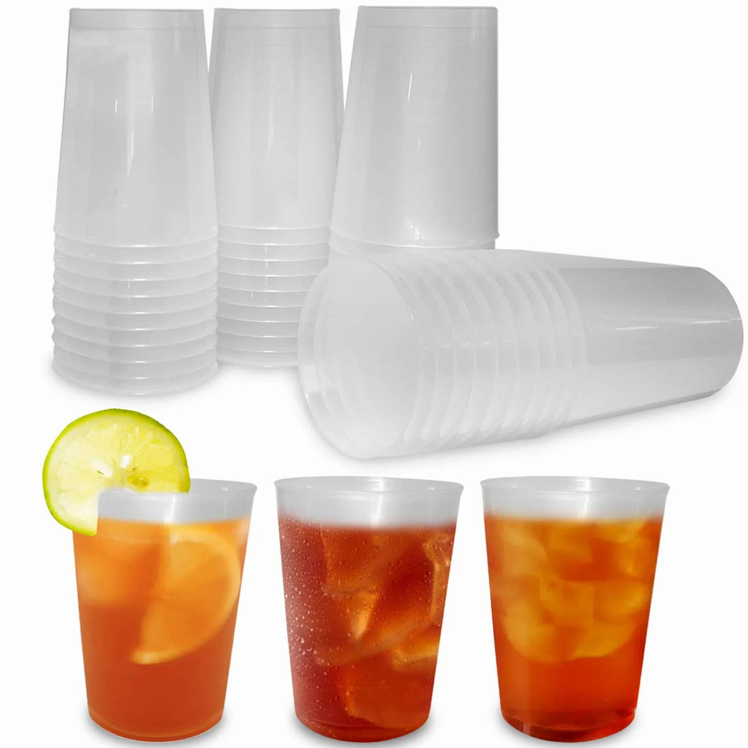 100 Vasos de Sidra 600 ML Reutilizables - Plástico Duro Irrompible - Uso en Fiestas, Oficina o Camping - Ecológico sin BPA - Para Agua, Cocktail, Cubatas, Gin Tonic y Cerveza
