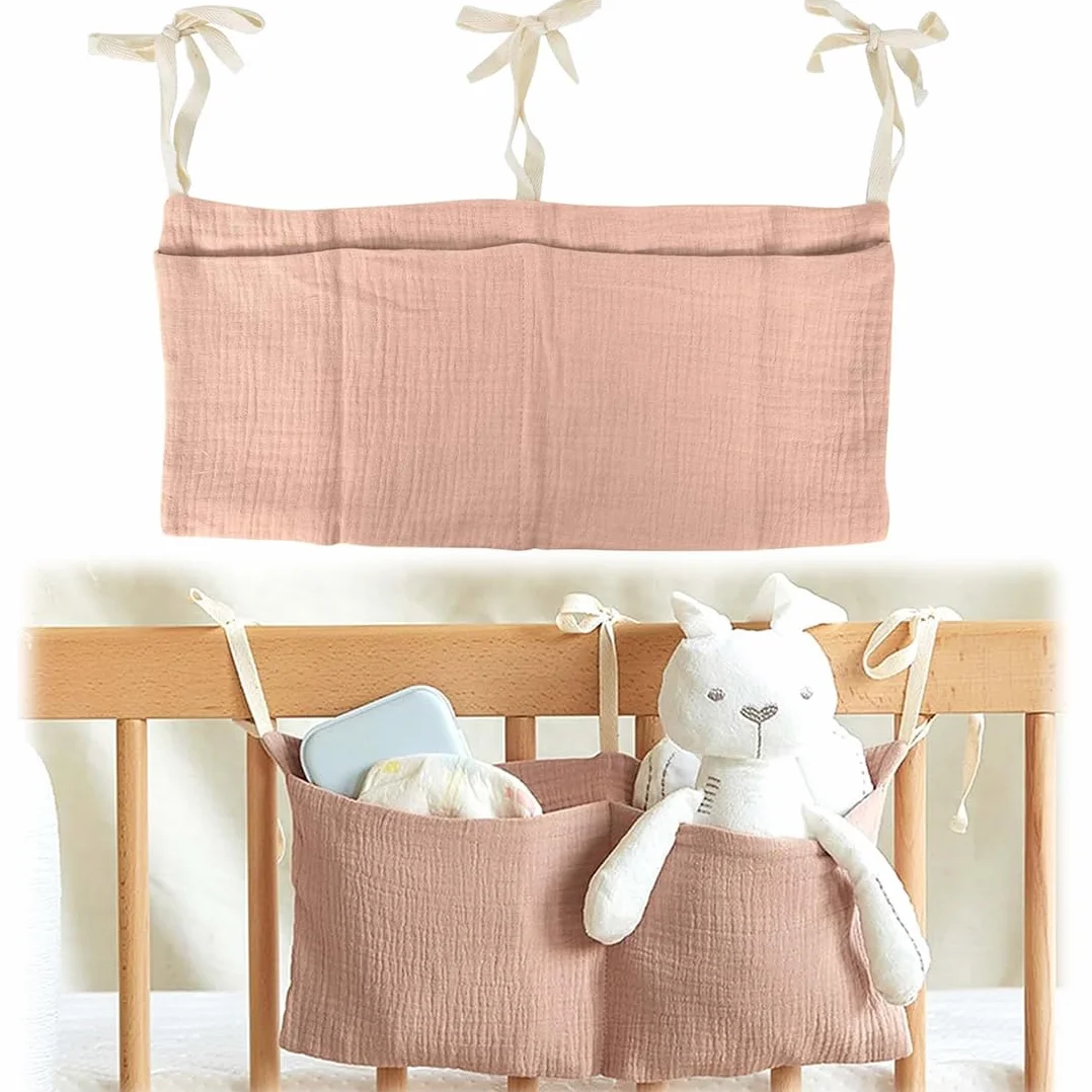 Organizador Colgante para Cuna Bolso de Almacenamiento con Dos Bolsillos Grandes Rosa