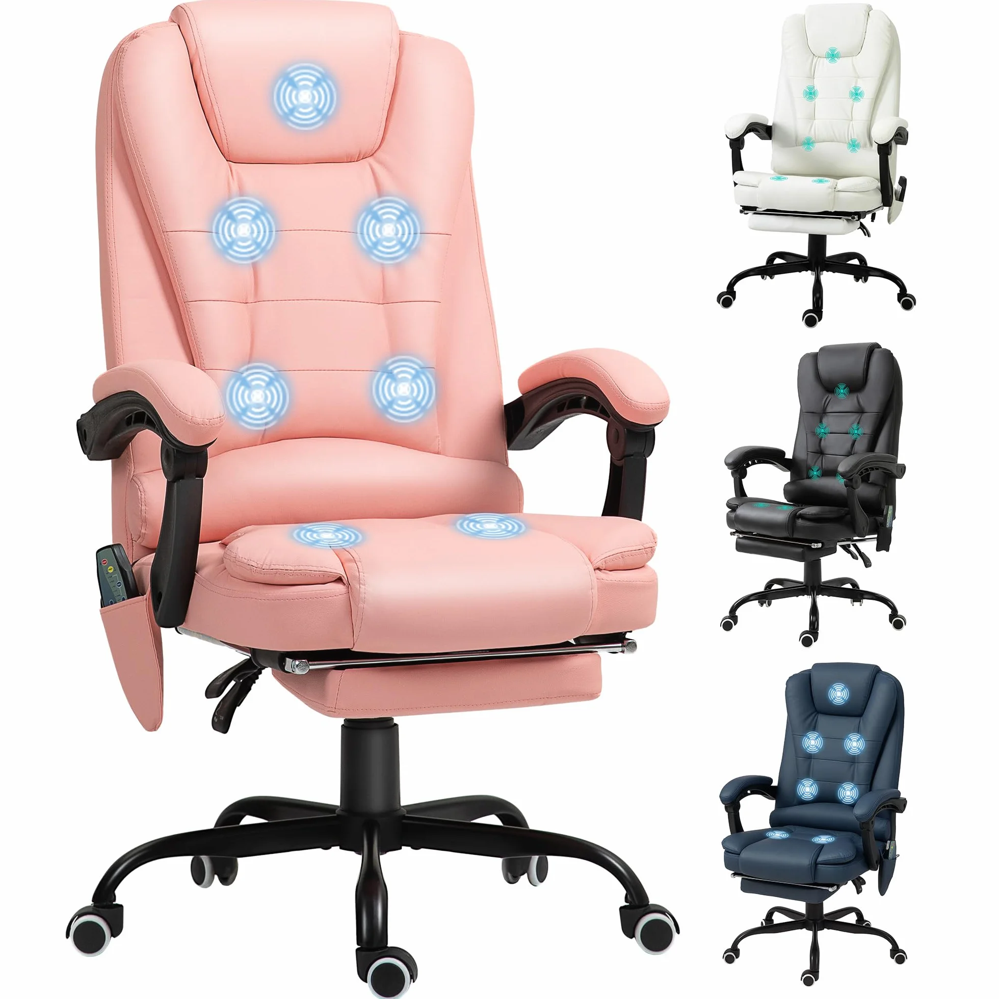 Vinsetto Silla de Oficina con 7 Puntos de Masaje Silla de Masaje Giratoria Silla de Escritorio con Reposapiés Retráctil Altura Ajustable Control Remoto y Tejido de PU Rosa