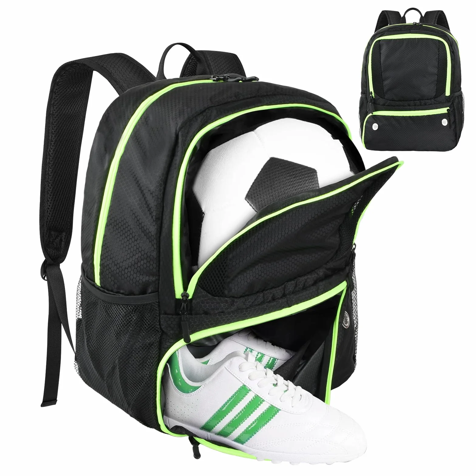 Dokeno Mochila de Fútbol con Compartimiento para Balones, Negro, 28 L