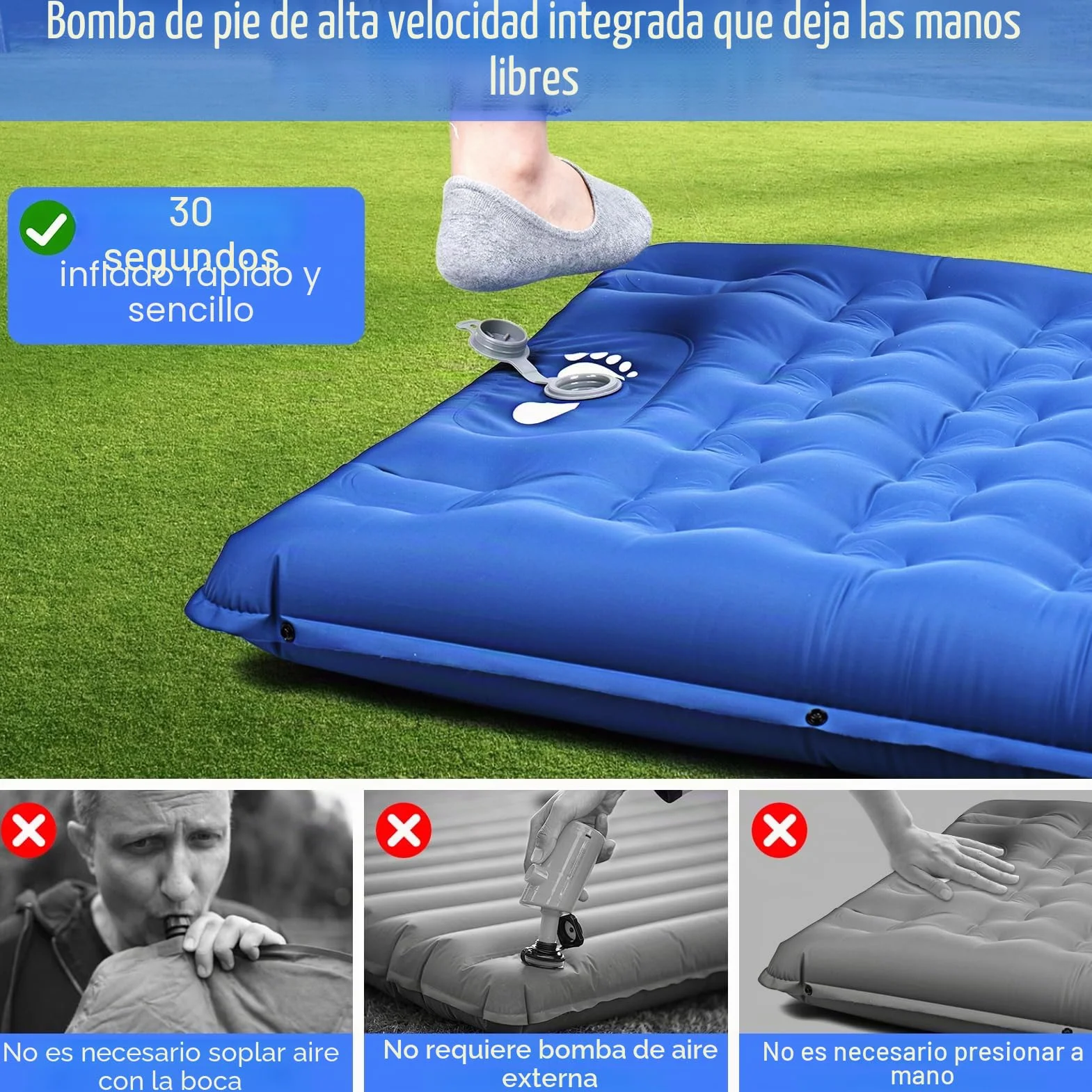Colchón Hinchable Mejorada 13 cm con Almohada Incorporada y Bomba Inflable para Acampar y Viajar Azul