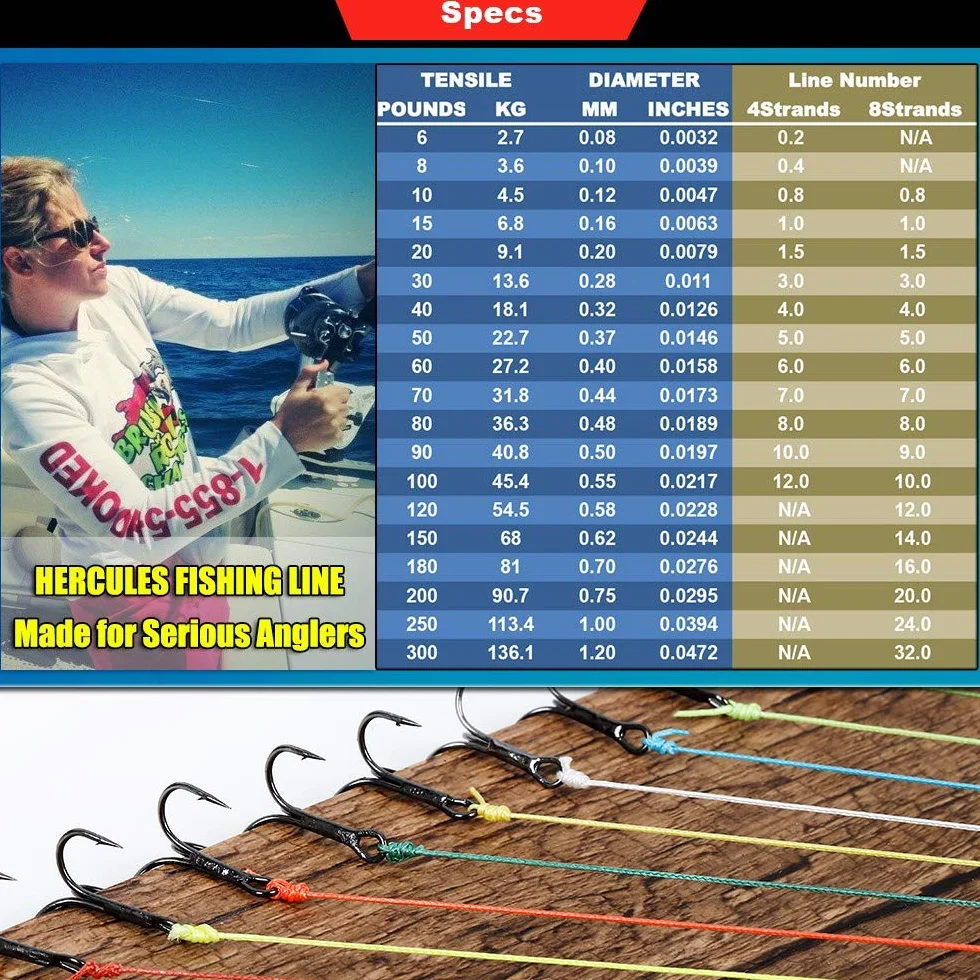 Hercules Sedal Trenzado de 8 Hilos, 100-2000 m, 10-300 LB, Súper Suave, Polietileno, Multifilamento Hilo Trenzado de Pescar en el mar y en el Agua