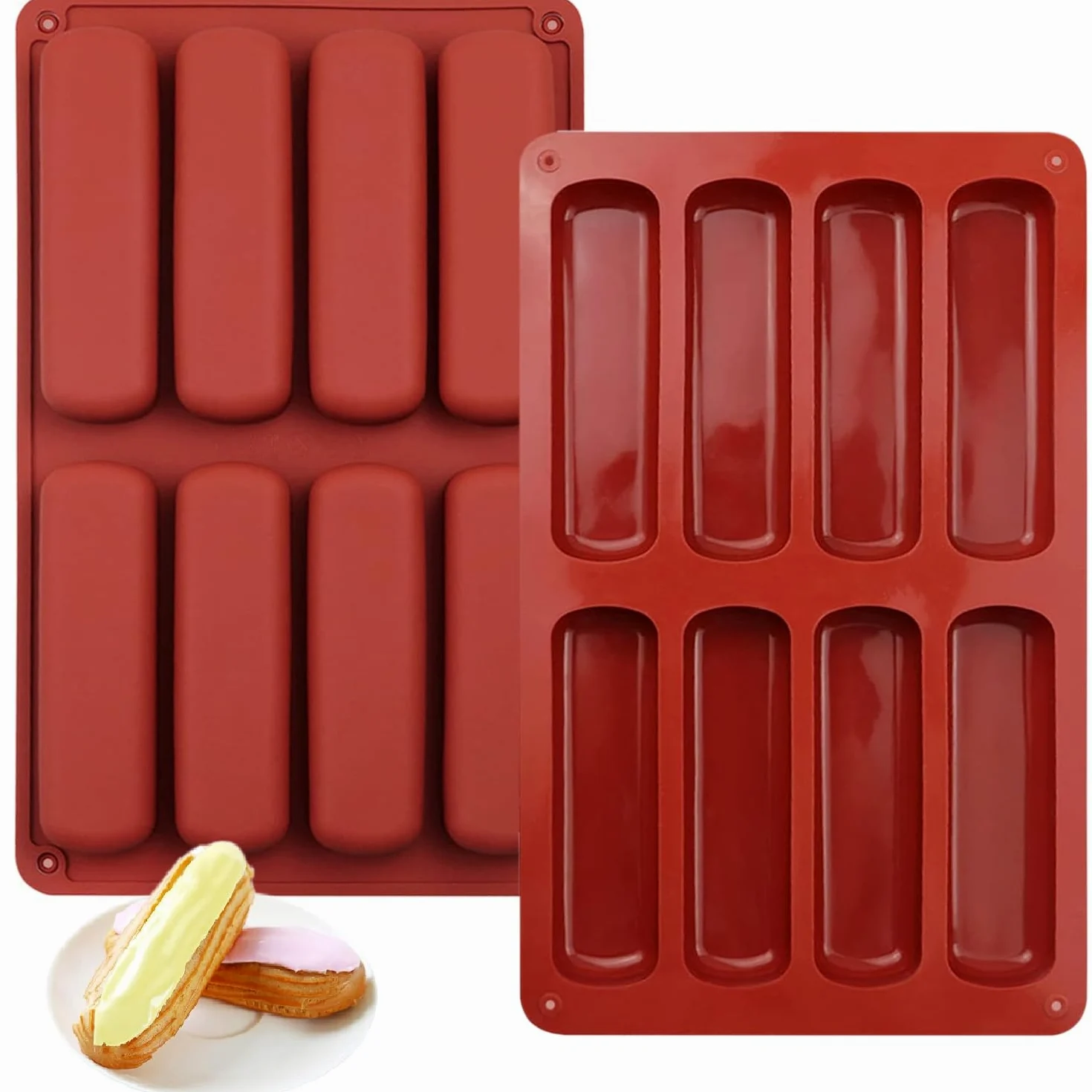 Molde de silicona para galletas de dedos, paquete de 2 moldes con forma de dedo de 8 cavidades, barras de granola, molde rectangular para hornear barras energéticas, barra de chocolate, pan,
