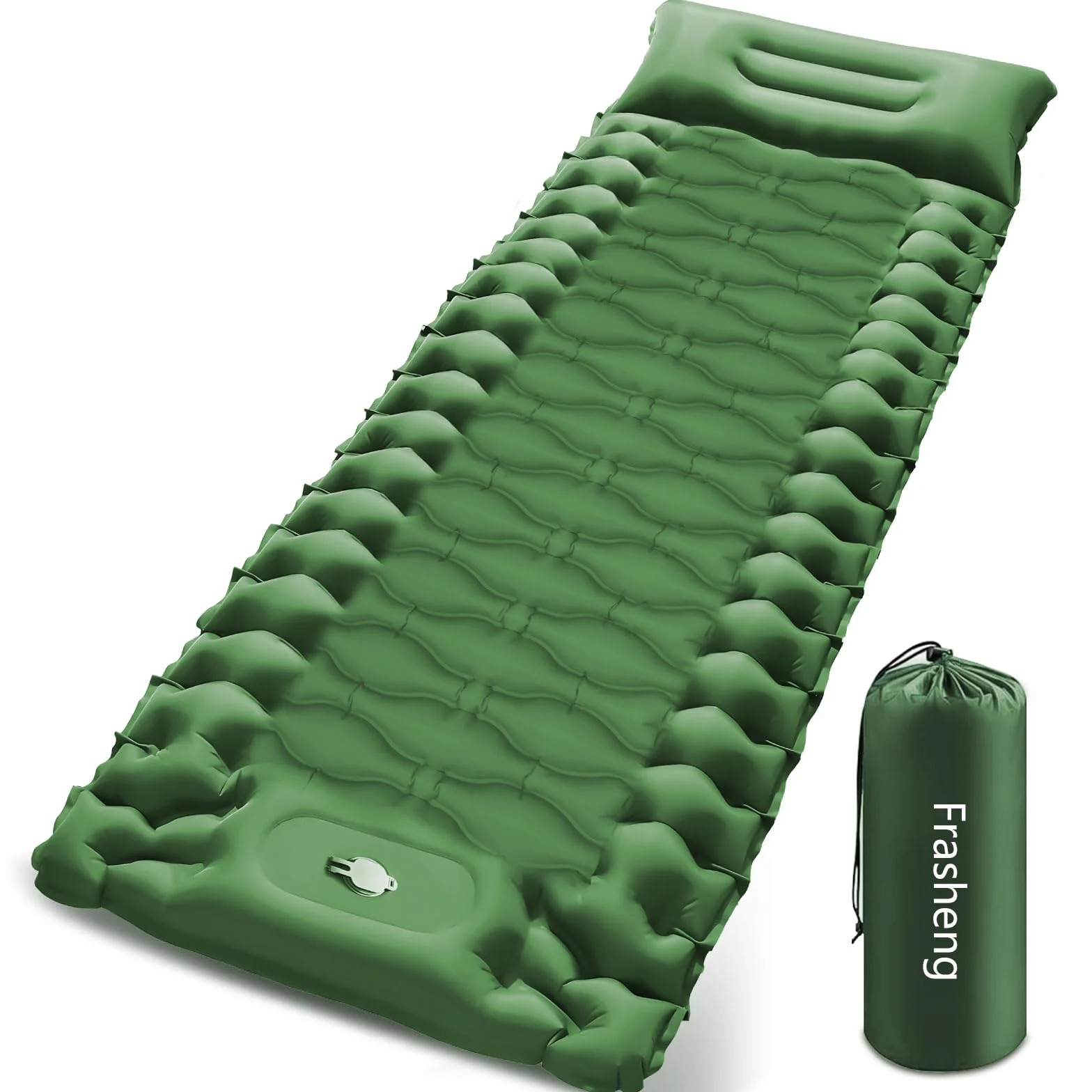 Colchón Hinchable Camping 10 cm Espesor con Almohada y Bomba de Pie, Esterilla Inflable para Dormir, Verde