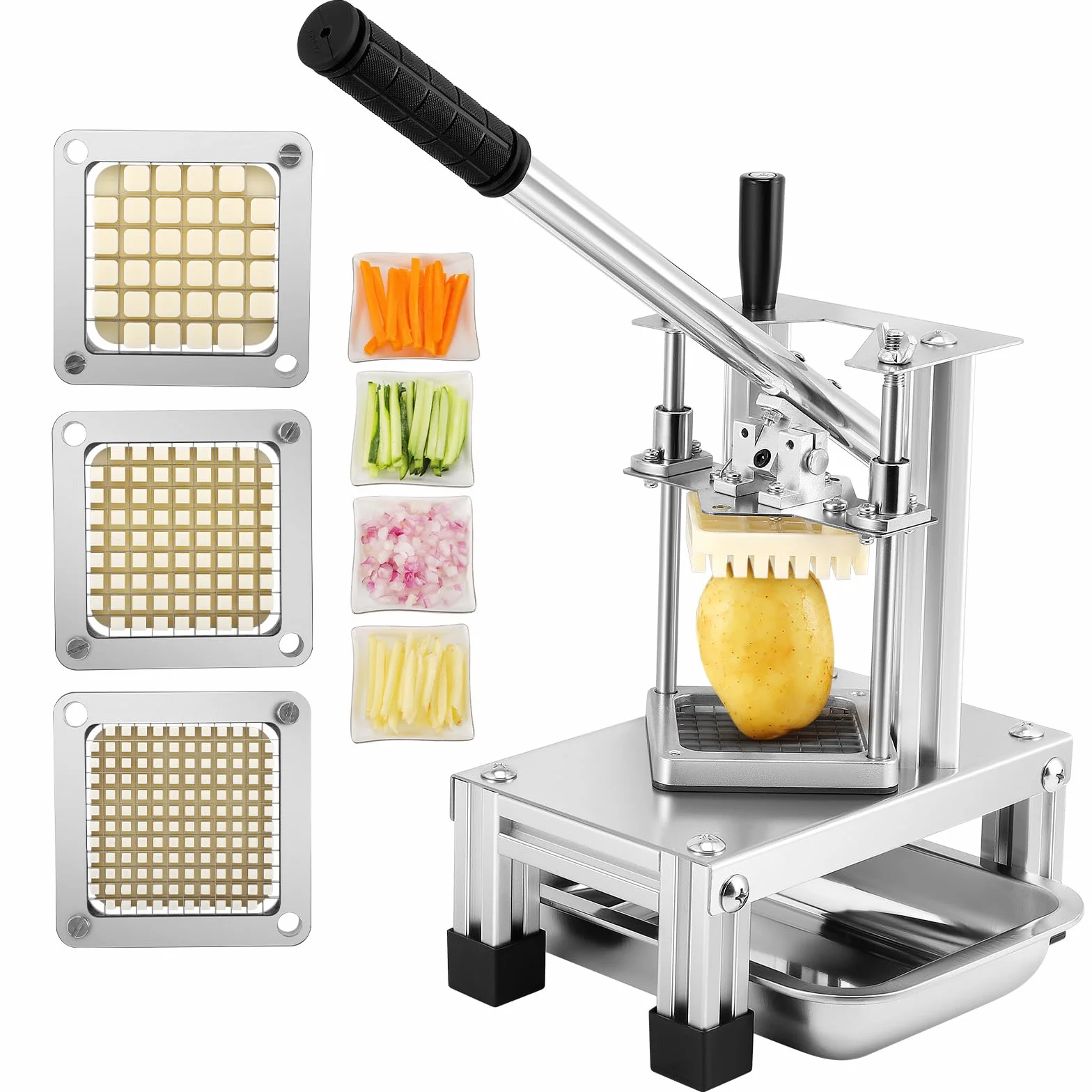 Cortador de Patatas Fritas Profesional, Cortadora de Verduras Comercial, con Cuchillas de Acero Inoxidable 304 de Tamaño 1/4" 1/2" 3/8" para Batatas, Zanahorias y Pepinos (Equipo, 1)