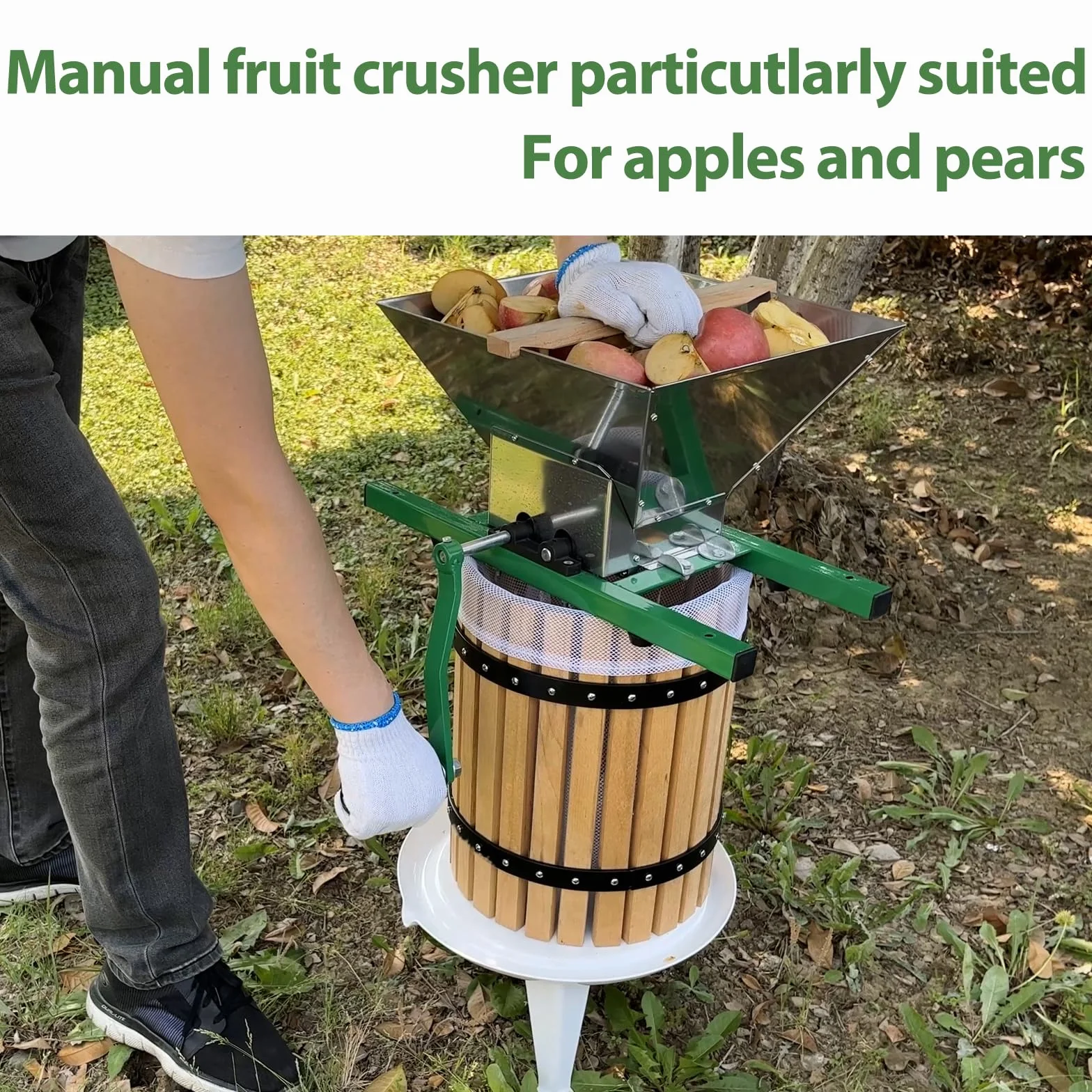 Trituradora de frutas portátil 7 L - Extractor manual de manzana para prensa de vino y sidra (acero inoxidable)