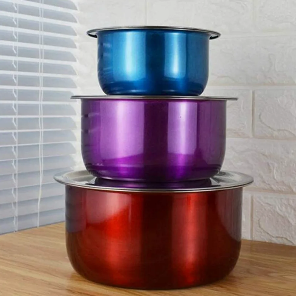 Cuenco De Acero Inoxidable De 3 Piezas con Tazón De Sopa De Tapa De Metal Recipiente De Comida para Restaurante Hotel En Casa