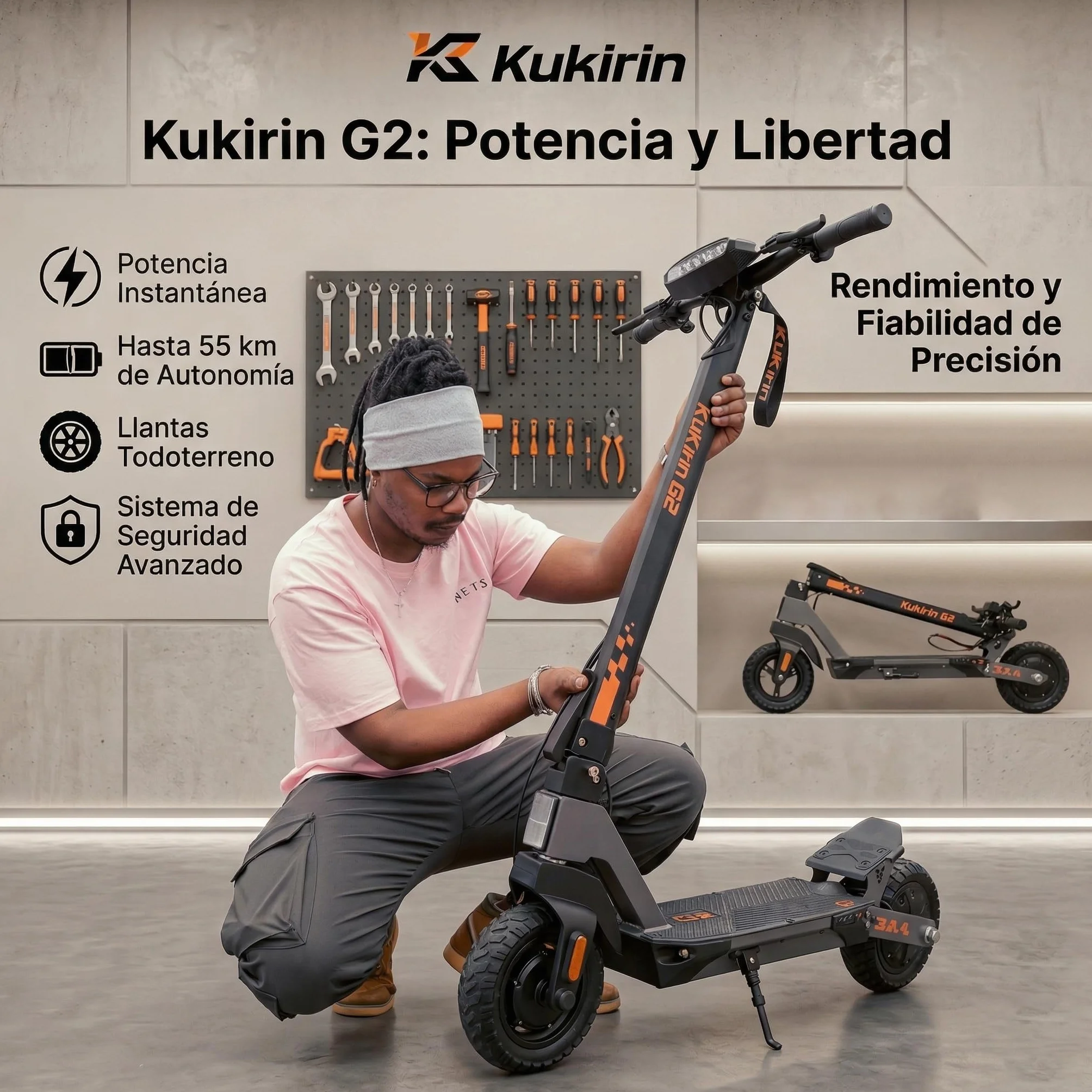 KuKirin Serie G2 Patinete Eléctrico para Adultos, Plegable, Neumáticos de Vacío, Suspensión Delantera y Trasera