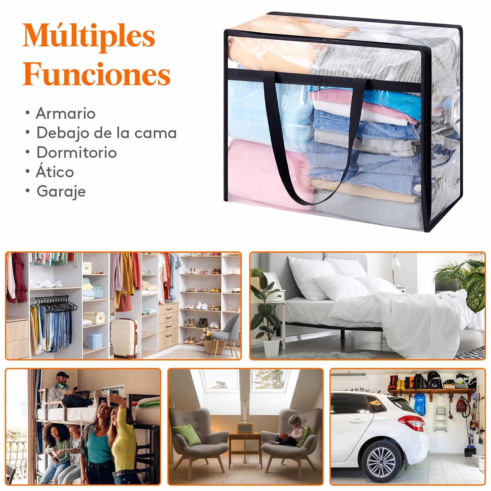 Lifewit 4 Piezas Bolsas para Guardar Ropa Transparentes 40L, Bolsas Almacenaje Ropa Plegable de PVC, Cajas Almacenaje con Asas, Organizador Armario para Mantas, Ropa, Juguetes, Mudanza, Libro