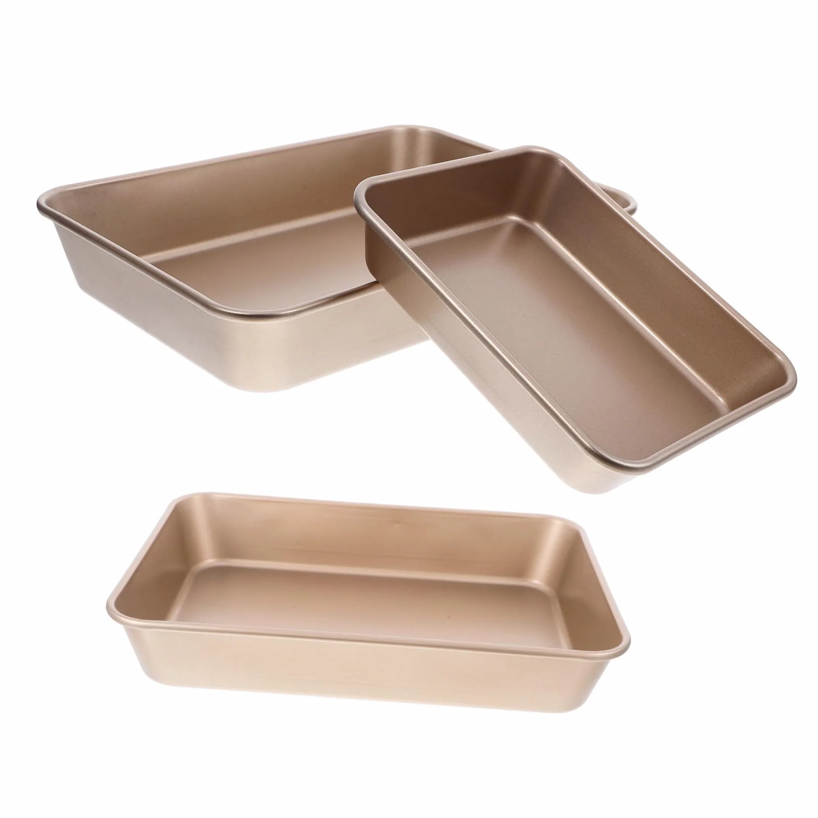 3 piezas Moldes para Horno de Acero Carbono Resistente Antiadherentes y Profundos Bandejas Rectangulares Doradas para Bizcocho Lasaña y Pan para Repostería y Cocina Horno