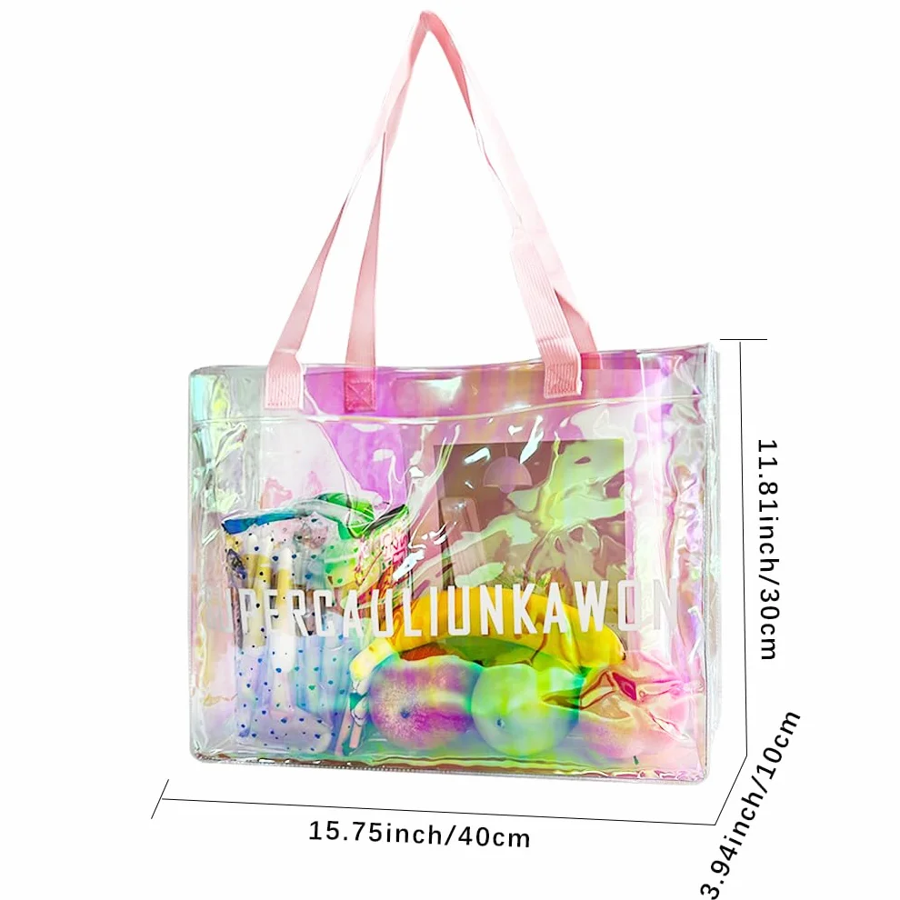 Bolso holográfico de PVC transparente con patrón de letras, autorización de estadio, 1 unidad