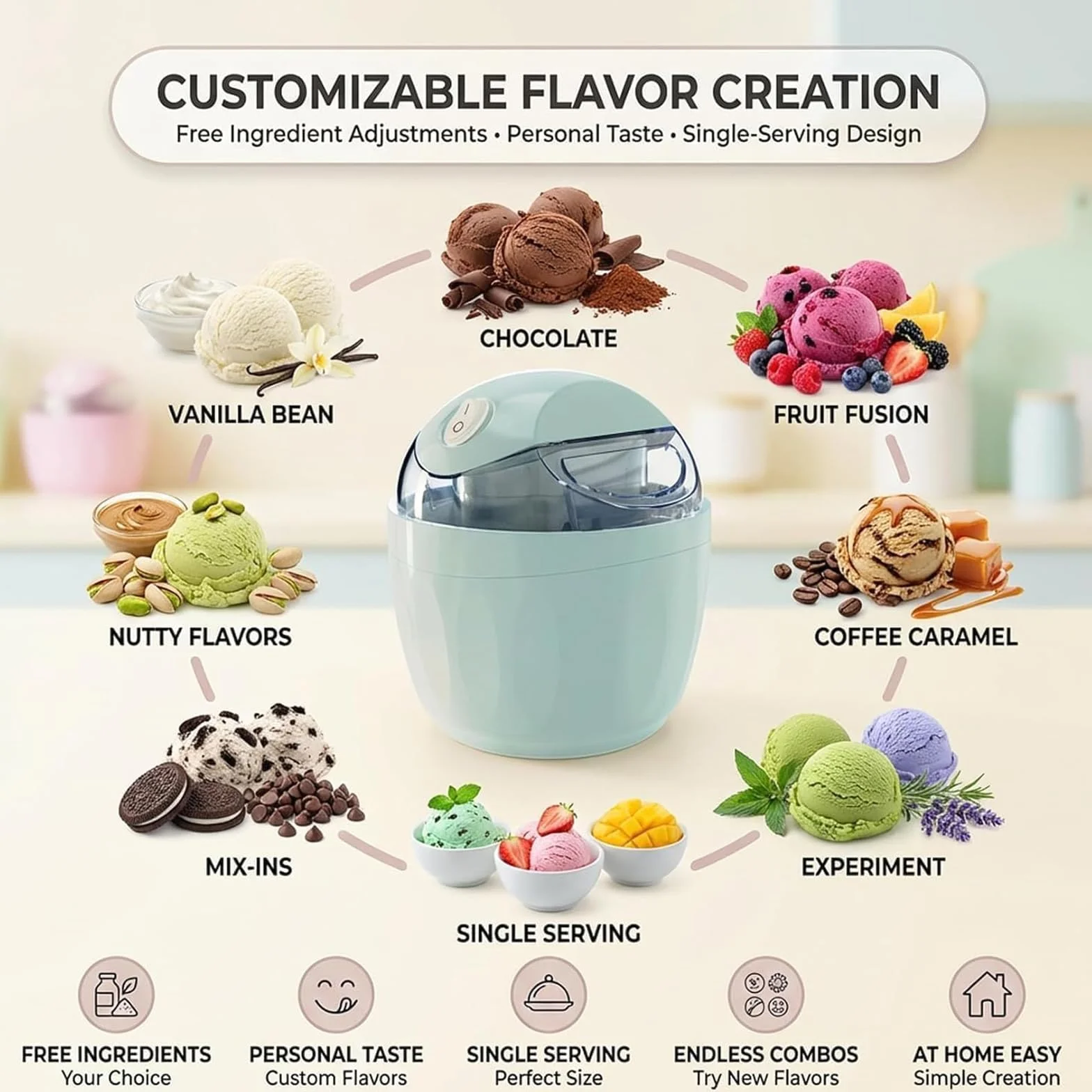 Mini máquina eléctrica de helado, 500 ml, máquina de postre casera de un solo toque, diseño compacto para golosinas congeladas caseras, ideal para fiestas y uso en la cocina