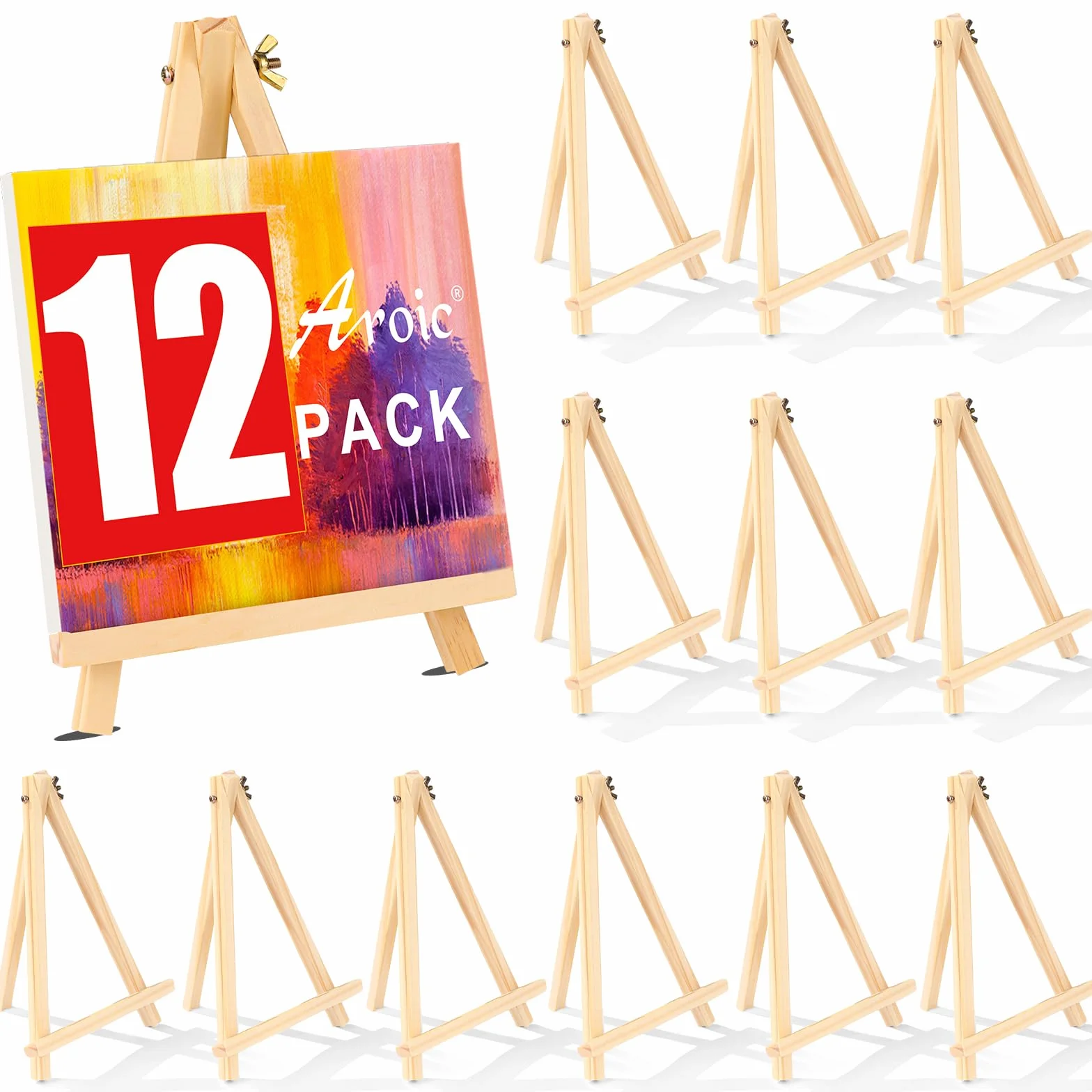 Paquete de 12 caballetes de madera de 9 pulgadas, soporte de caballete para pintar lienzos, arte y manualidades, trípode, caballete de fiesta de pintura, caballetes de mesa para niños, estudiantes,