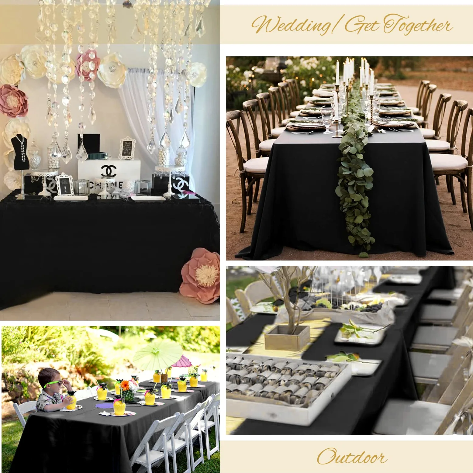 10 paquetes de manteles desechables de plástico negro para mesa rectangular de 137 cm x 274 cm, manteles premium para fiestas en interiores o exteriores, cumpleaños, bodas, picnics, decoración.