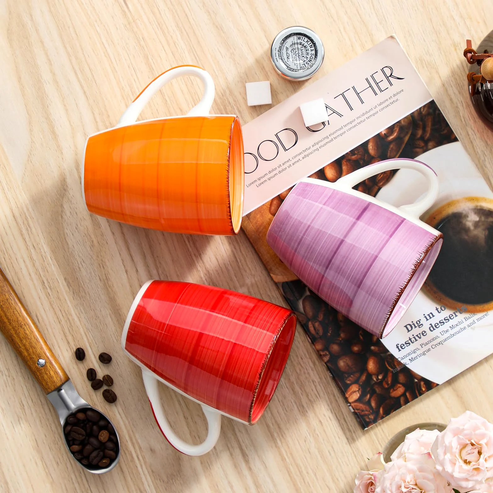 vancasso BONITA Set 6 Tazas de Café, 16 OZ Tazas Desayuno Mugs on Asas, Pintada a Mano Juego de Tazas de Leche de Gres, Microondas y Lavavajillas, Multicolor
