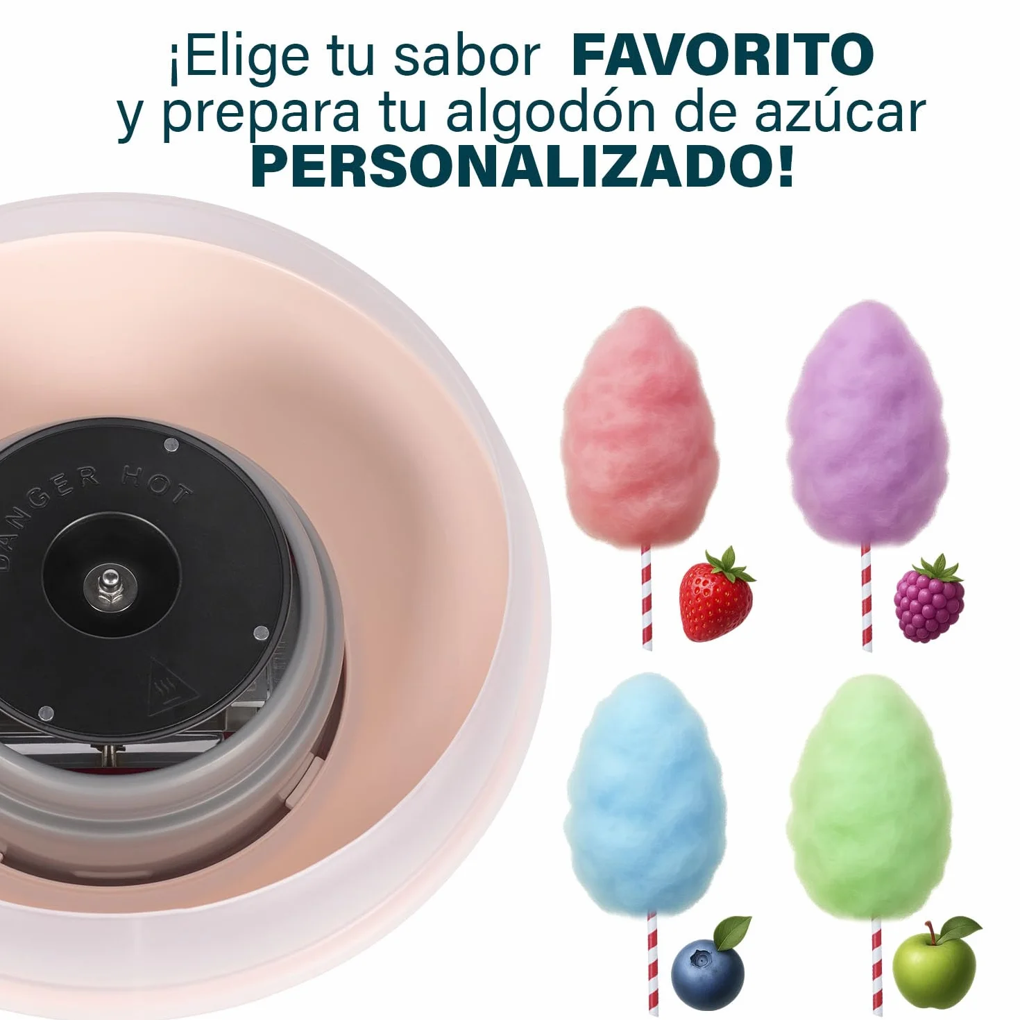 Princess Máquina de Algodón de Azúcar, 500W, Diseño Compacto, Piezas Aptas para Lavavajillas, Incluye Palitos y Cuchara Medidora, BPA-Free, Pies Antideslizantes, Fácil de Usar, 292990