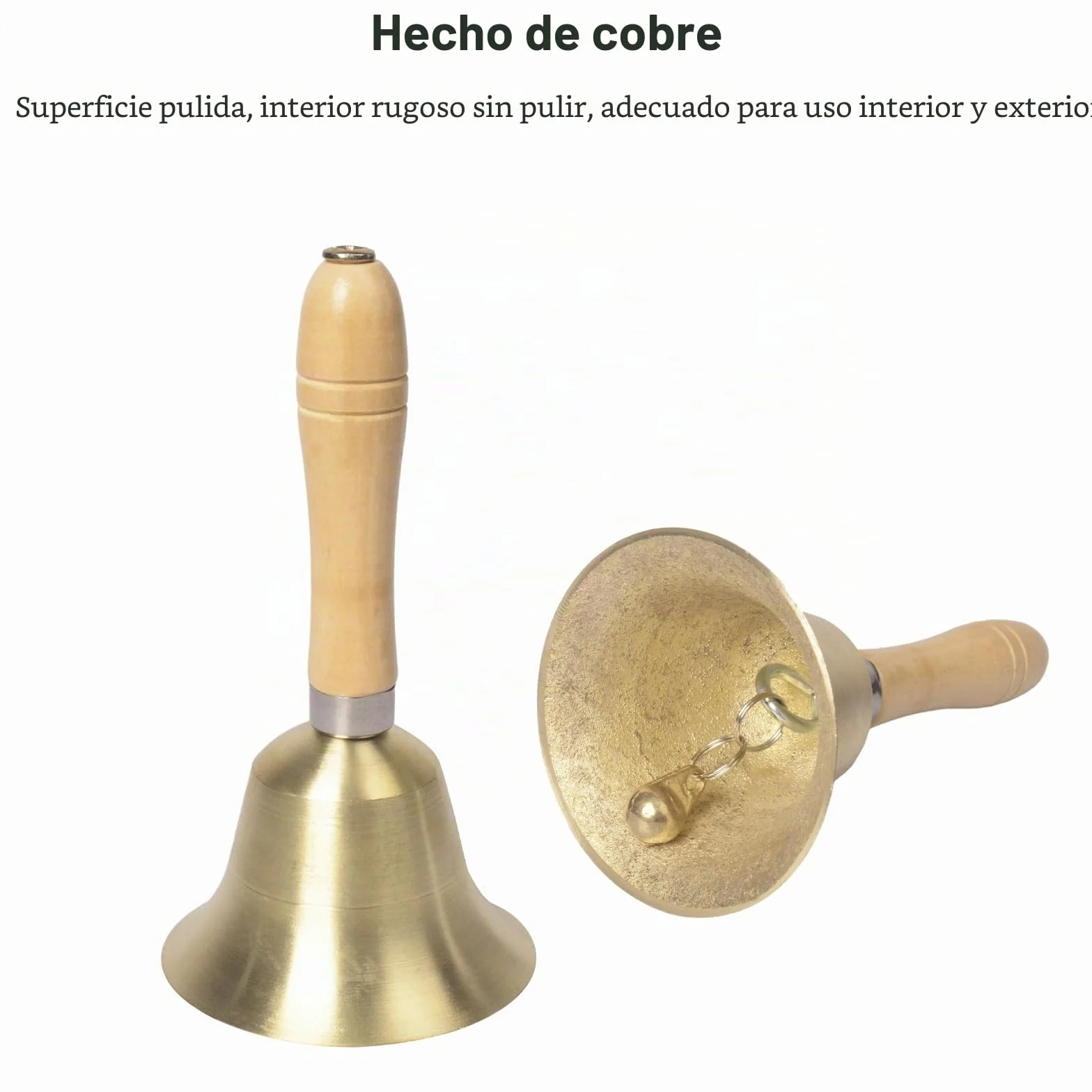 15cm Campana de Mano con Mango, Campana de Mano de latón, Campanillas de Metal, Campana de Llamada de Mano Grande, Campanas de Mano de Papá Noel para el hogar, Fiesta, decoración