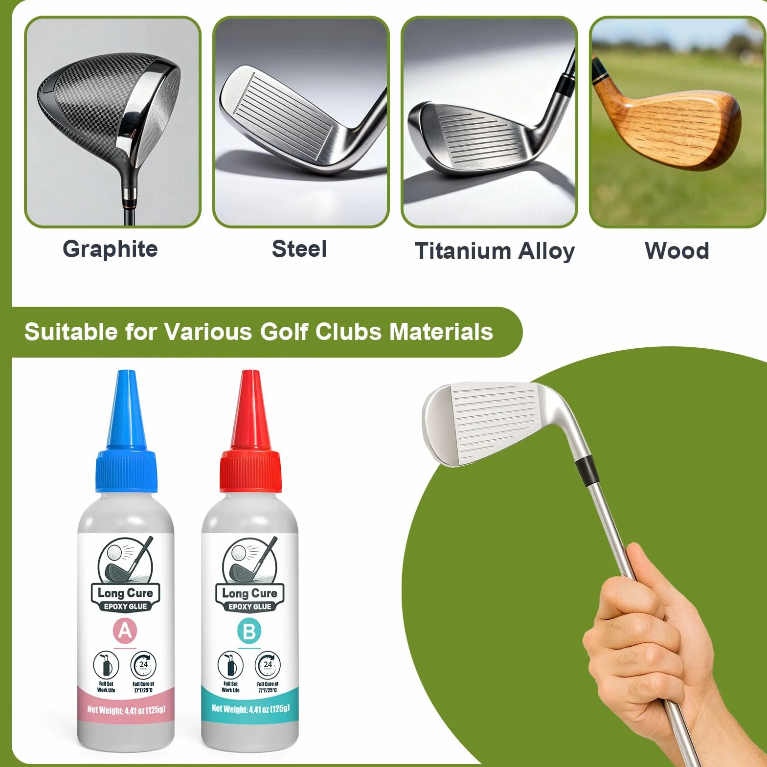 Resina epoxi 30 min 125+125 ml para palos de golf cabezales conductores putter hierro vástagos grafito acero