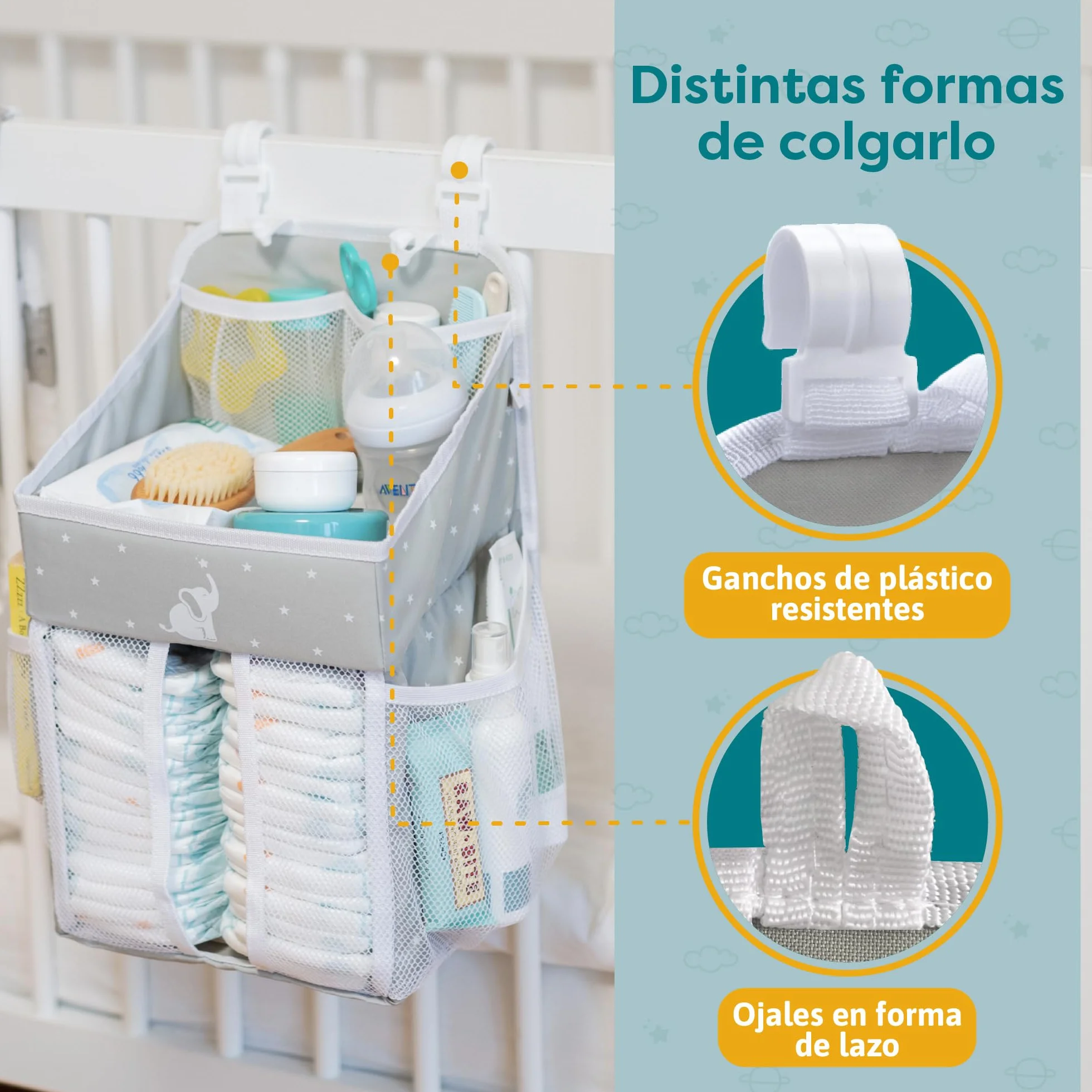 Organizador de pañales colgante 43 x 23 x 23 cm Gris
