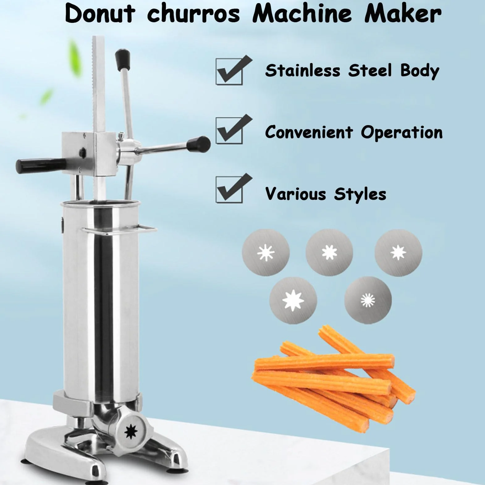 Churro Maker Machine 2L/3L Manual Spanish Donut Churrera con 5 moldes - Equipo vertical de llenado de churros - Máquina comercial de churrera española