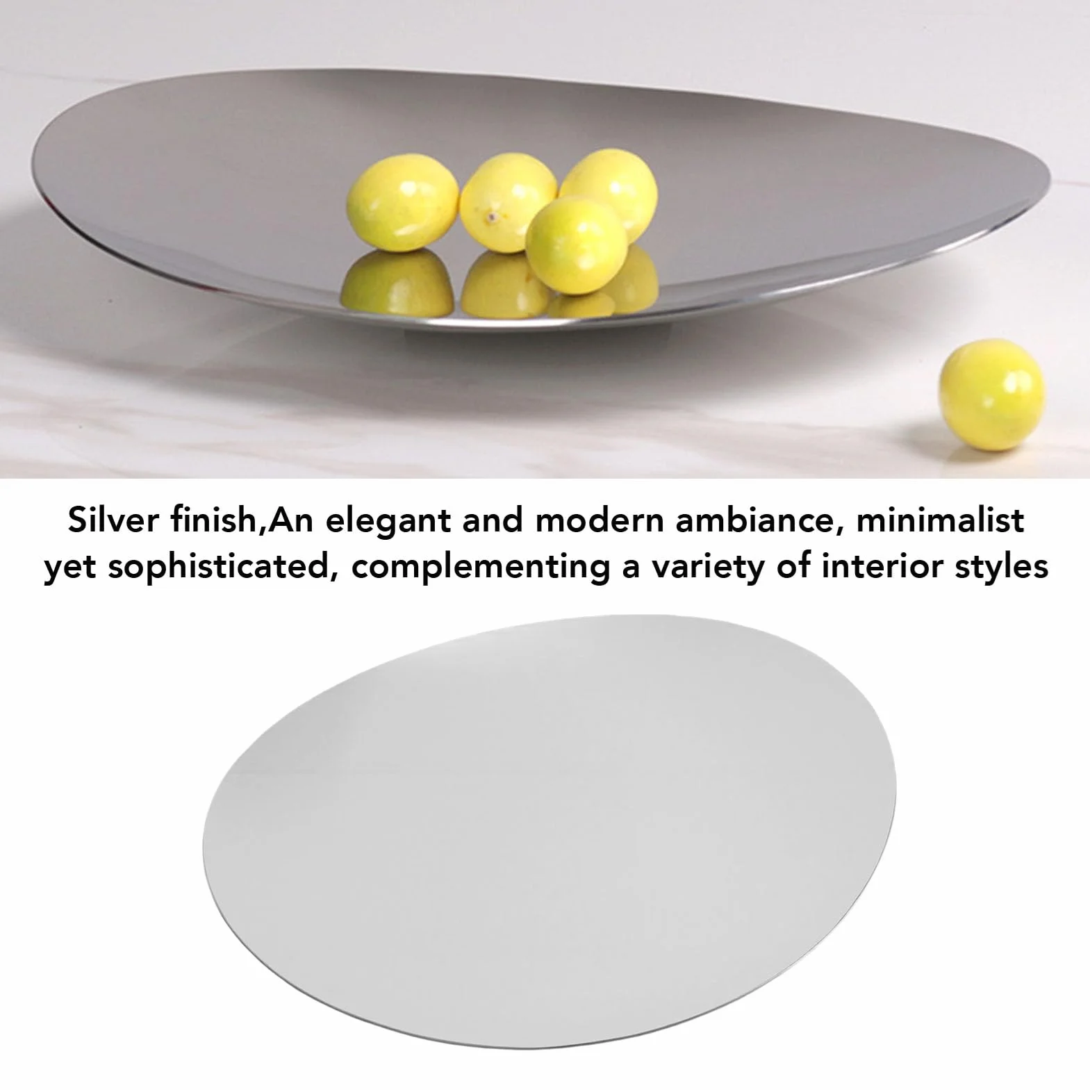 Bandeja para Servir Plateada, Bandeja para Servir de Acero Inoxidable con Acabado Pulido Espejo de Primera Calidad, Decorativa para Mesa de Centro con Tapete Antideslizante para Joyería, (S)