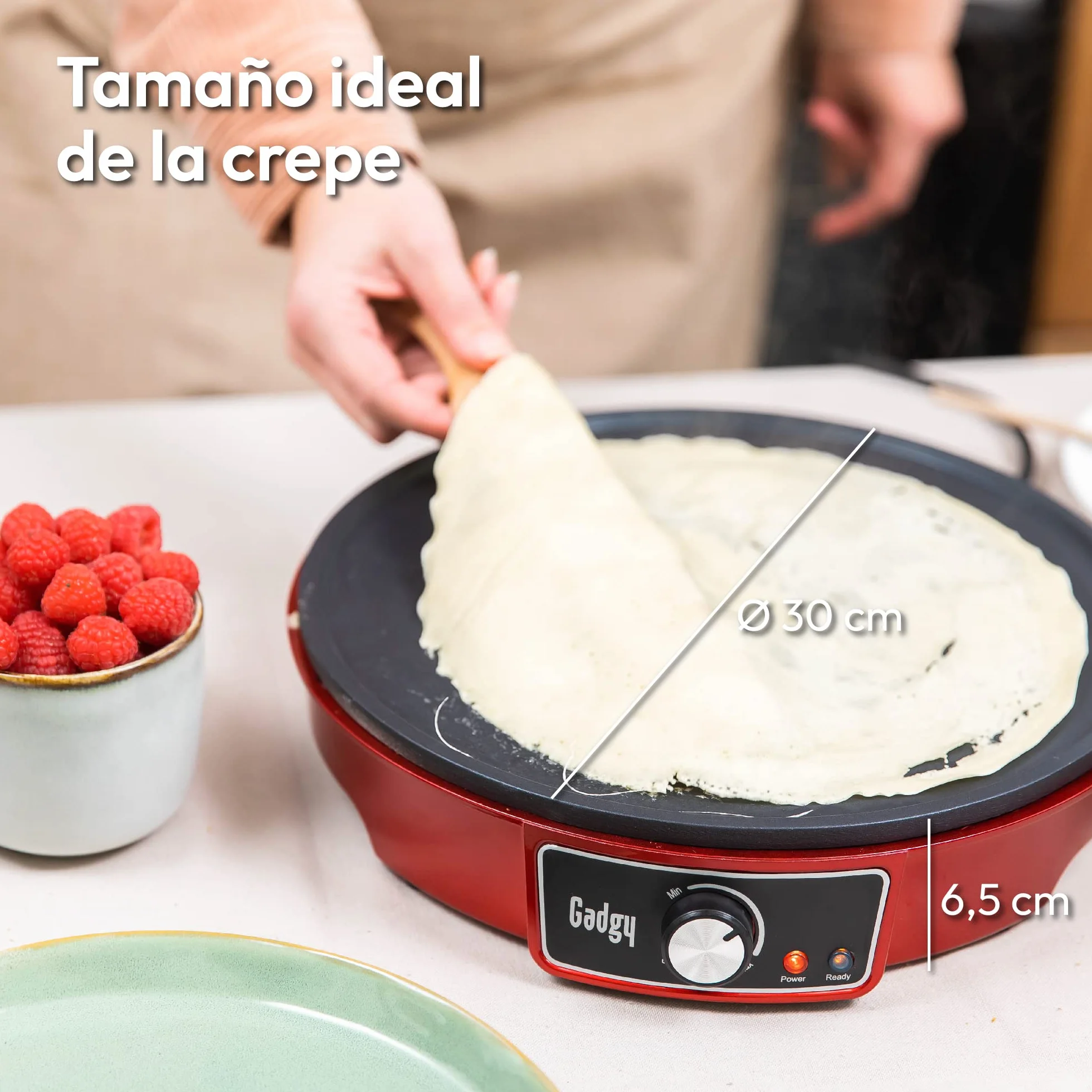 Gadgy® Crepera Crêpes Maker 1000W – Plancha Antiadherente de 30 cm con Temperatura Ajustable – Incluye Esparcidor y Espátula – Ideal para Crêpes, Panqueques, Tortitas, Wraps y Bacón