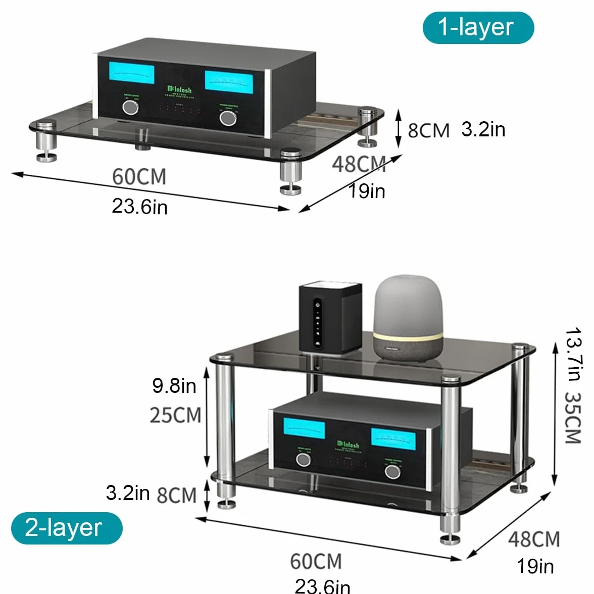 Mueble Equipo Hifi De Vidrio,Estante De Almacenamiento De Componentes Estéreo,Moderno Estante Almacenamiento Componentes Estéreo,Dormitorio Dvd Parlantes Estantes,Soporte Hifi(Transparent,1-layer)