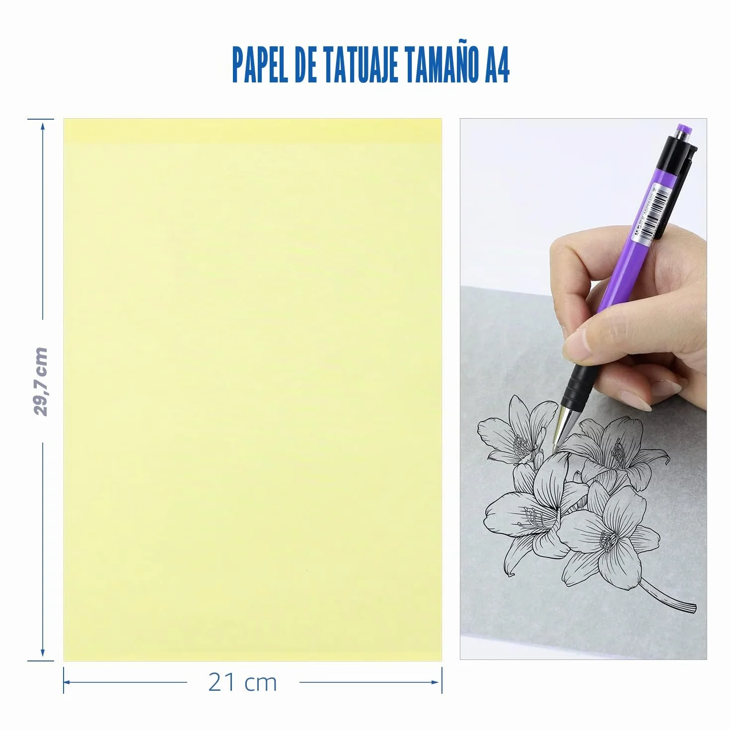 Tattoo Transfer Paper, 40 Hojas Papel de Transferencia de Tatuaje, A4 Papel de calco para tatuajes Papel Hectografico Papel Calco de Carbón para Tattoo impresora máquina