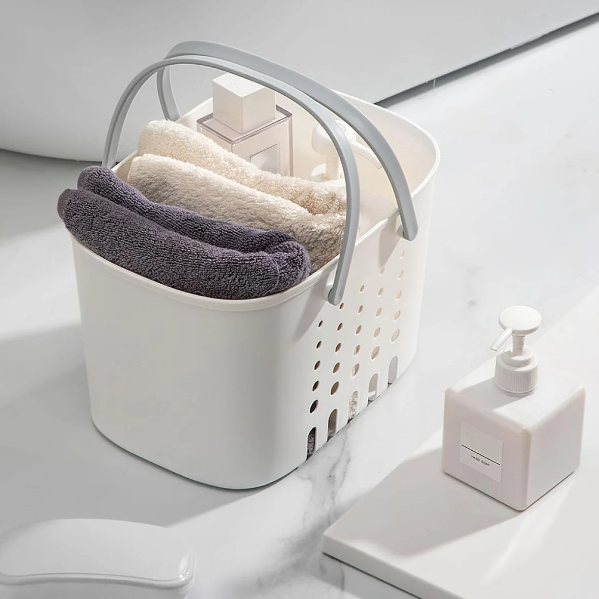 Genérico Cesta de Baño Portátil Asa y Drenaje Natural de Plástico para Almacenar Gel, Champú y Productos de Limpieza en Ducha