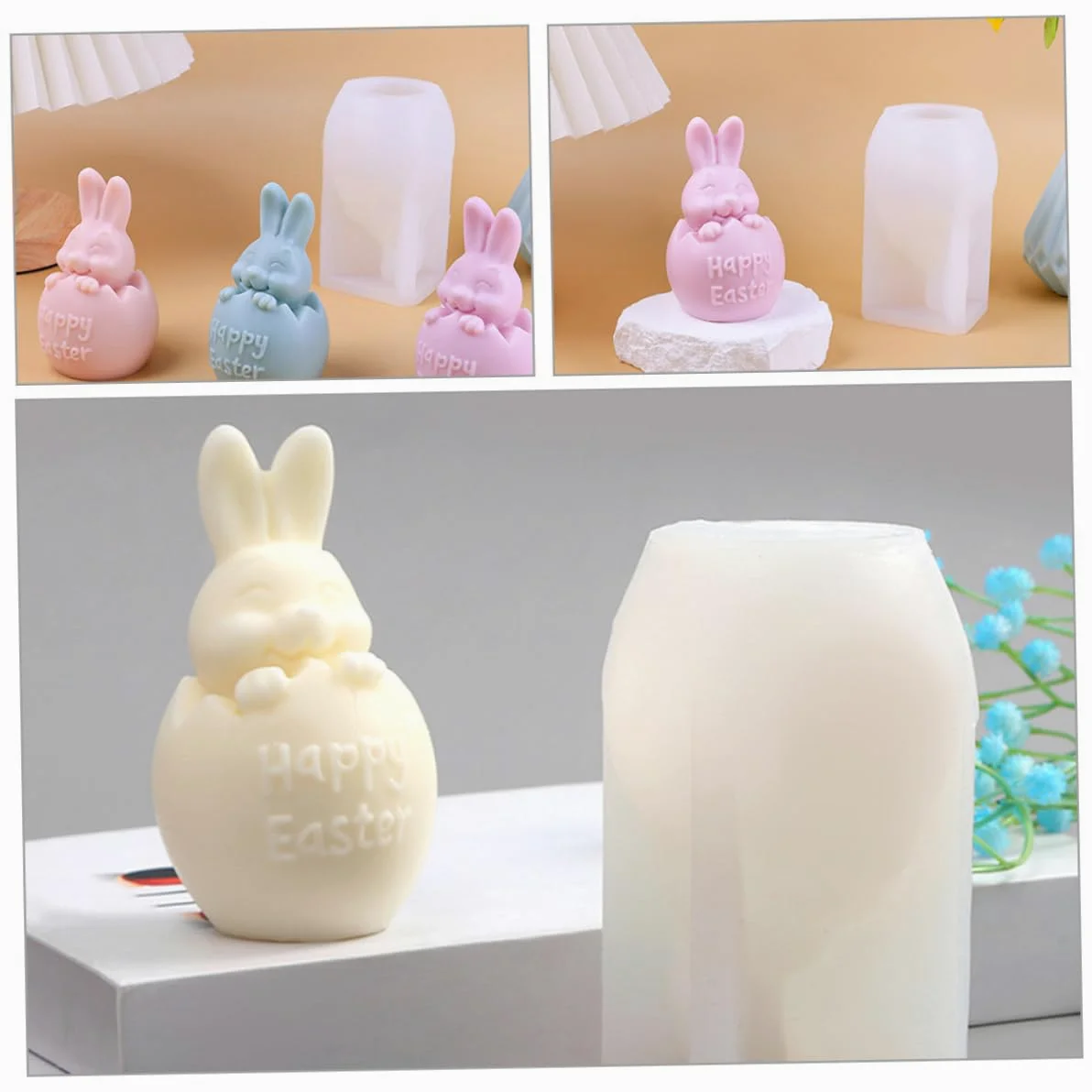 SHINEOFI 3piezas Molde De Silicona Para Velas De Pascua Forma De Conejo Para Manualidades y Creativos Moldes Reutilizables Para Velas Aromáticas