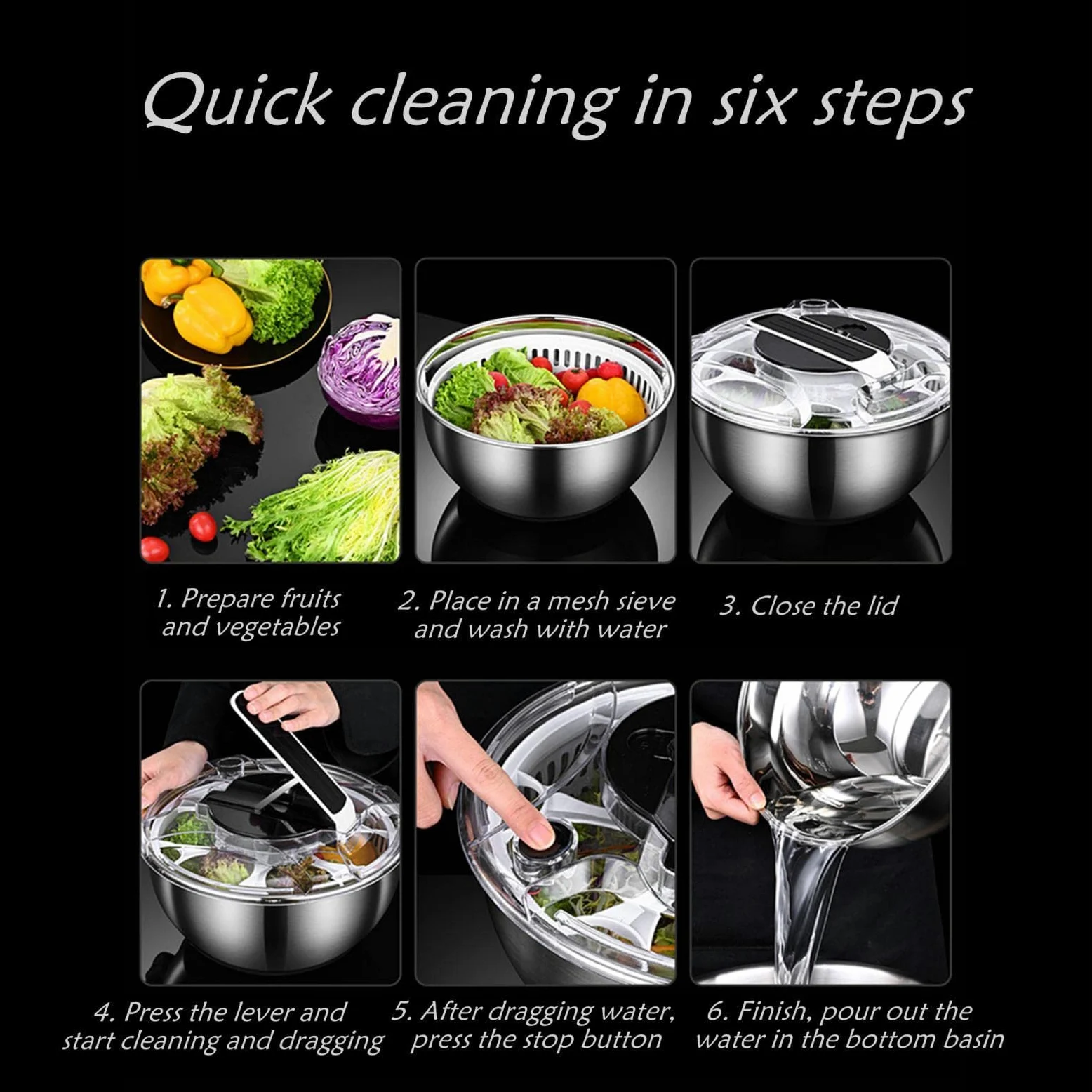 Centrifugador de ensalada de acero inoxidable rápido para verduras ensaladas frutas
