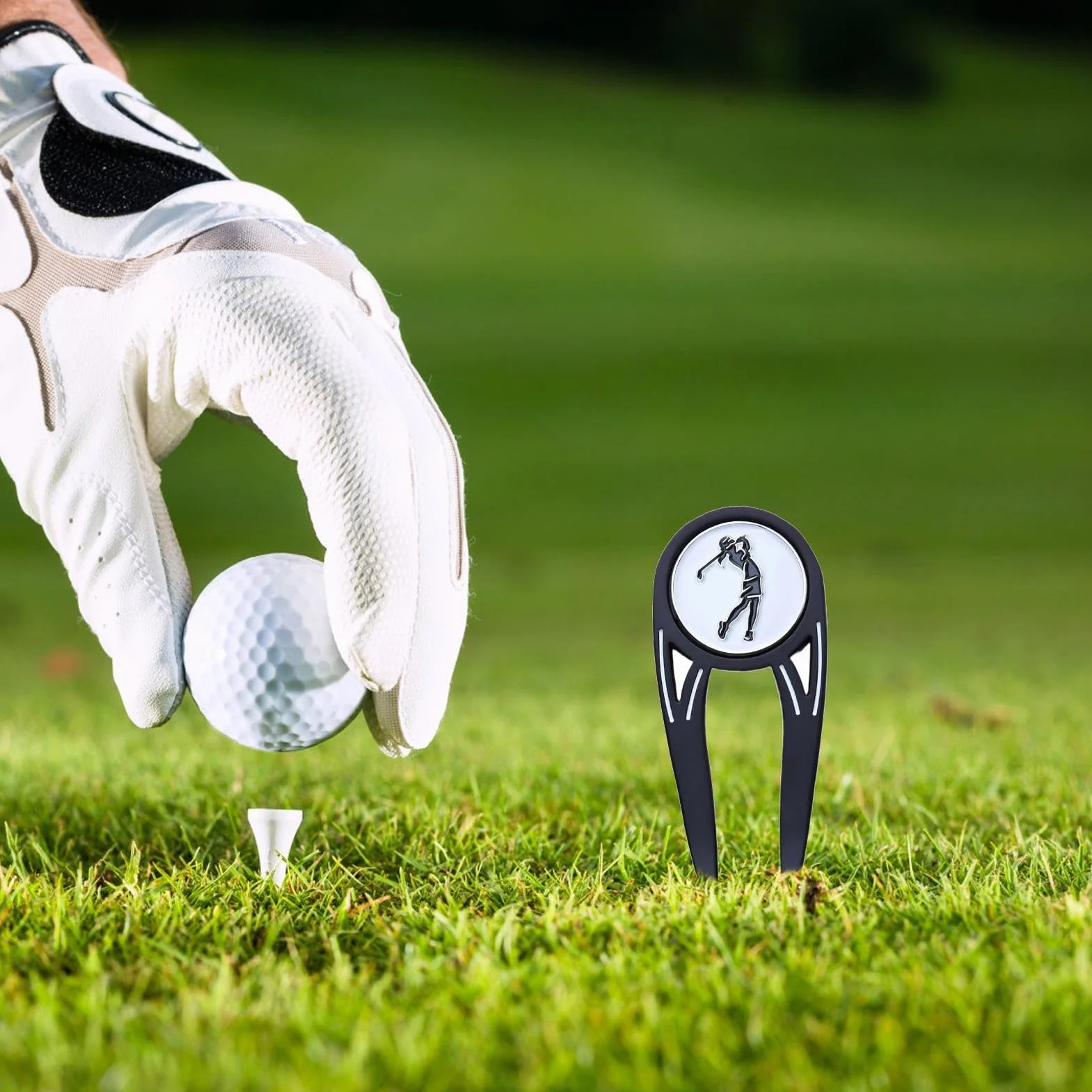 Herramienta de Divot de golf, herramienta de reparación de divot de golf, Vista imprimir Metal herramienta de reparación magnética Divot Ball Marker - Herramienta Divot verde putting alineación Turba