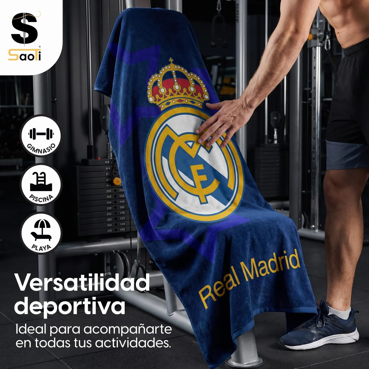 SaoTi Toalla Baño Grande Algodón 320g 75x150 cm - Toallas Ducha Ultra Absorbentes Gimnasio - Toallas Playa Fútbol Equipo Merengue Secado Rápido Adulto