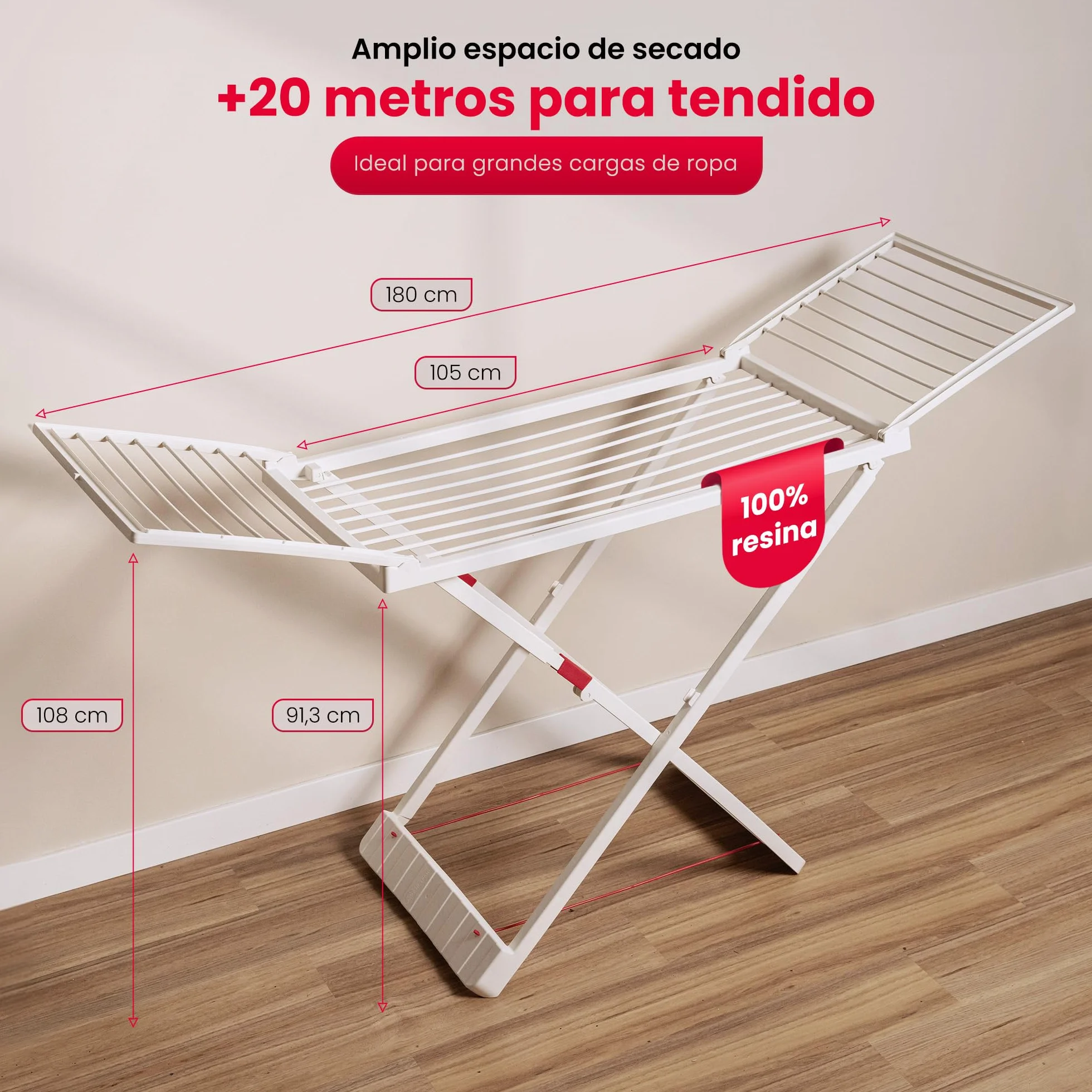 PlasticForte Tendedero Plegable Extendible 20 m para Balcón, Pinzas, Resistente Sol, Marrón