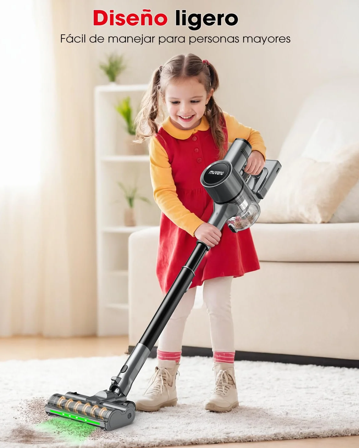 Aspiradora sin Cable Potente Succión de 45 kPa 500W Hasta 60 Minutos de Autonomía Resistente a Enredos Aspiradora Escoba Recargable con Soporte de pared para Pelo de Mascotas y Suelos de Madera